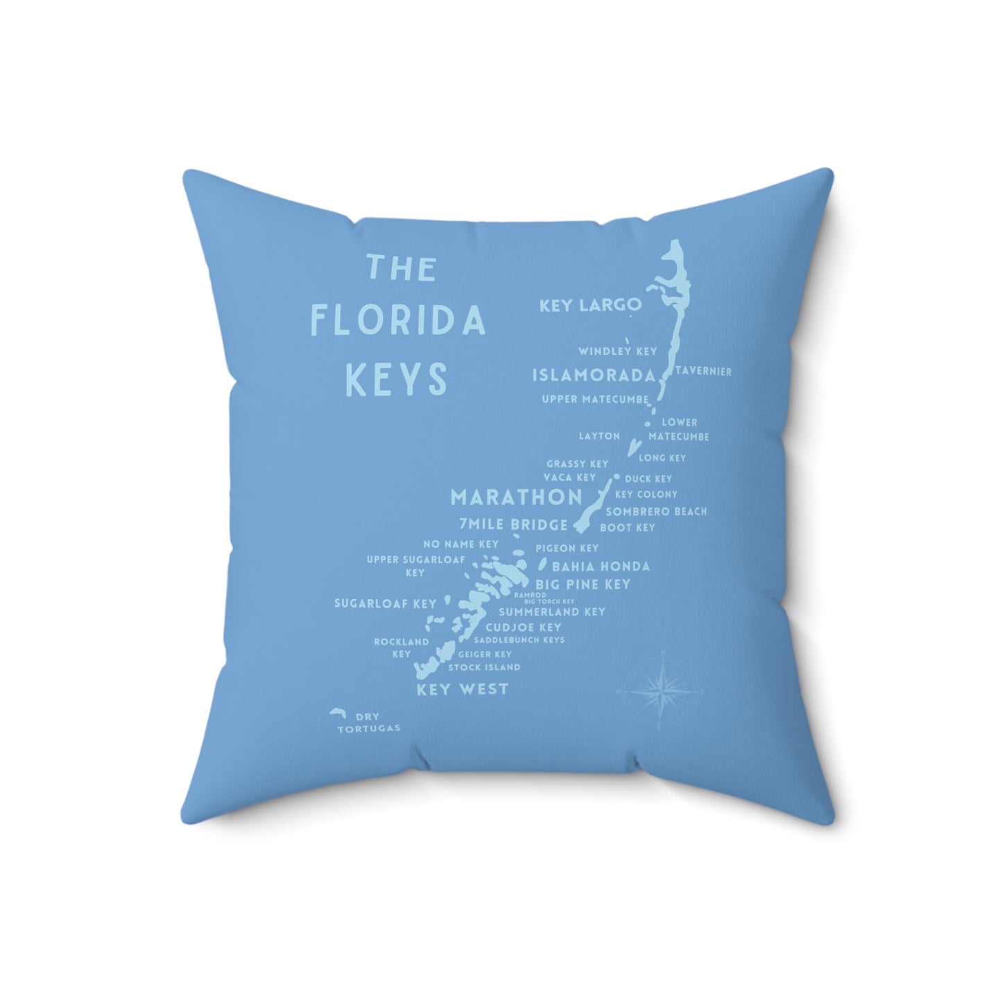 Florida Keys Map - blue throw pillow - four sizes - marathon, islamorada, key west, key largo
