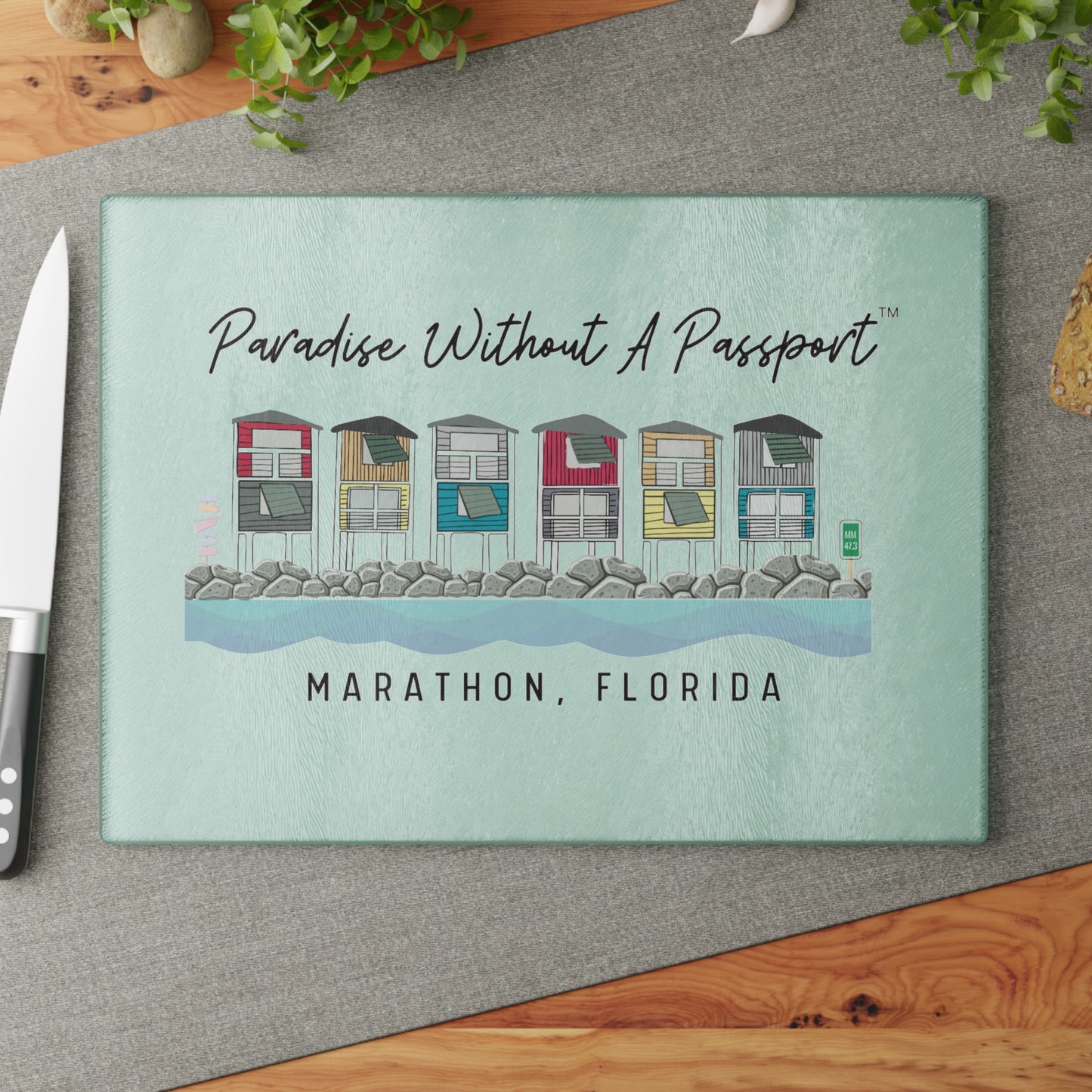 Paradise without a Passport - Glass Cutting Board