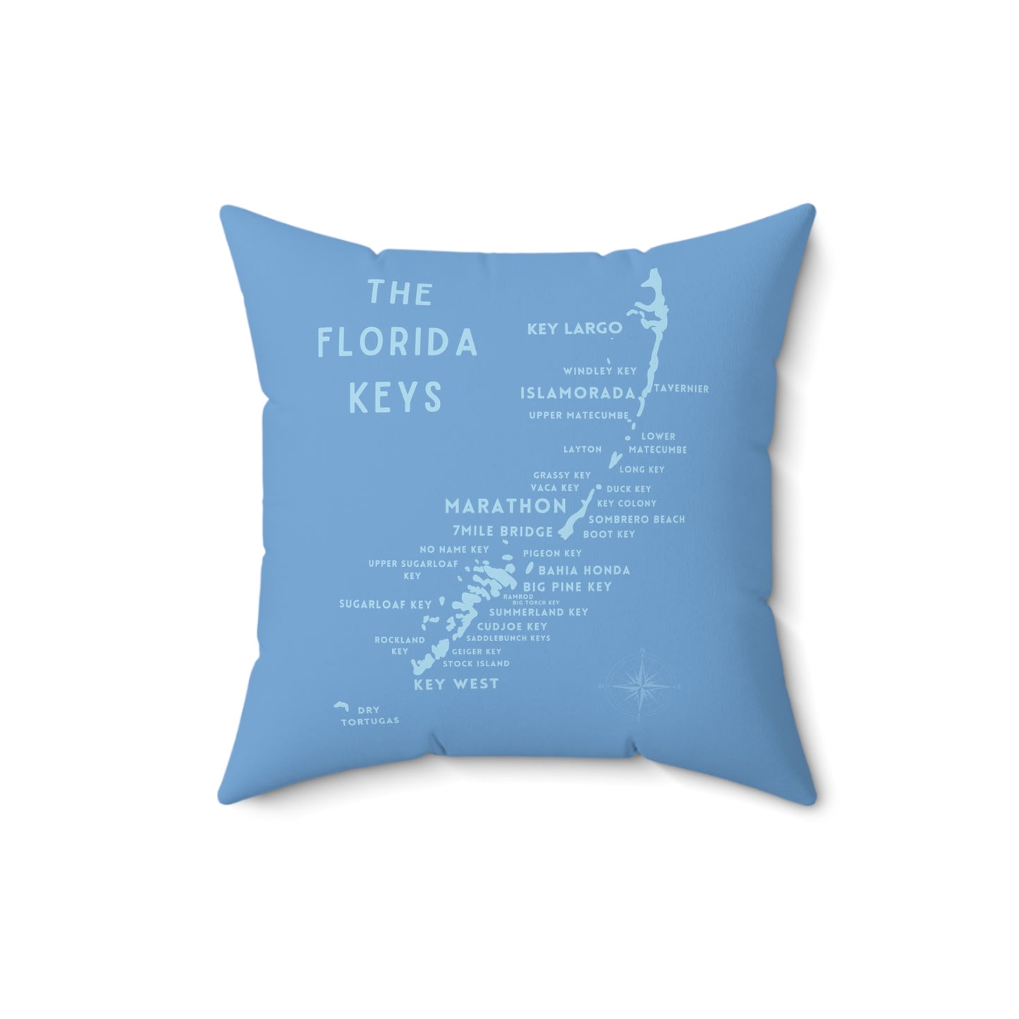 Florida Keys Map - blue throw pillow - four sizes - marathon, islamorada, key west, key largo