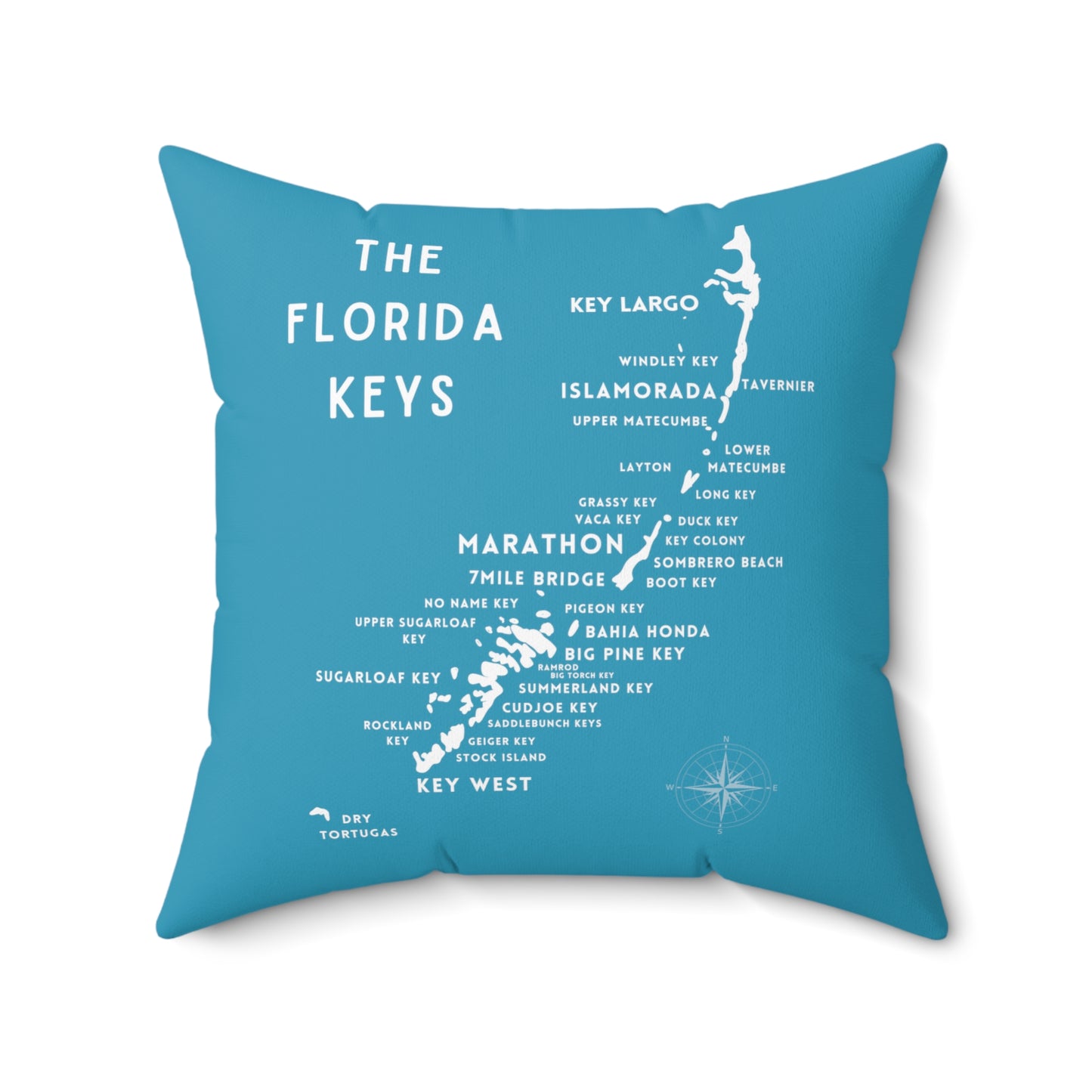 Florida Keys Map Pillow - blue and white - marathon, islamorada, key west, key largo - throw pillows - four sizes