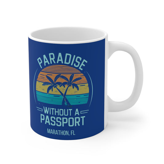 paradise without a passport mug - blue retro