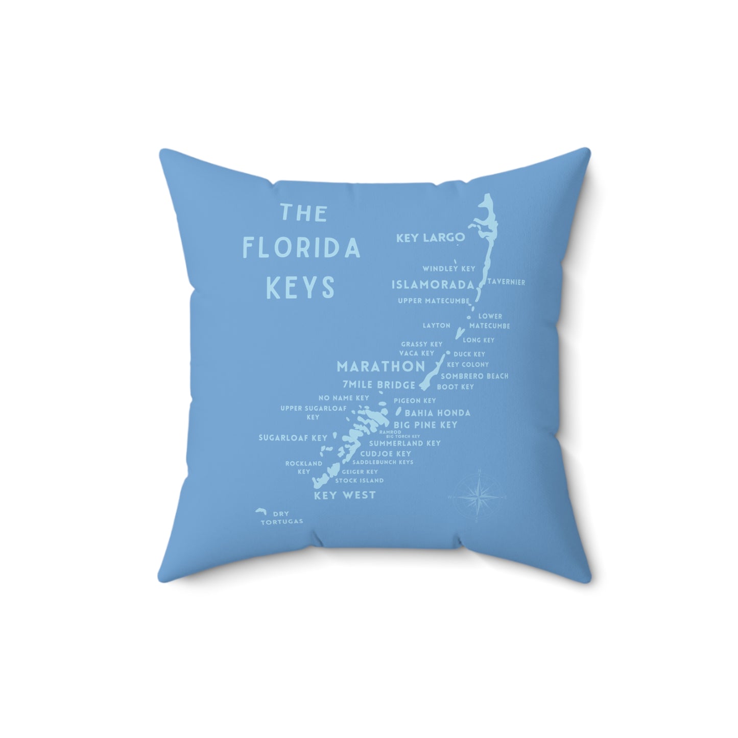 Florida Keys Map - blue throw pillow - four sizes - marathon, islamorada, key west, key largo