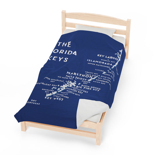 Florida Keys Map Velveteen Plush Blanket - Cozy Nautical Home Decor, Perfect Gift for Beach Lovers and Travel Enthusiasts