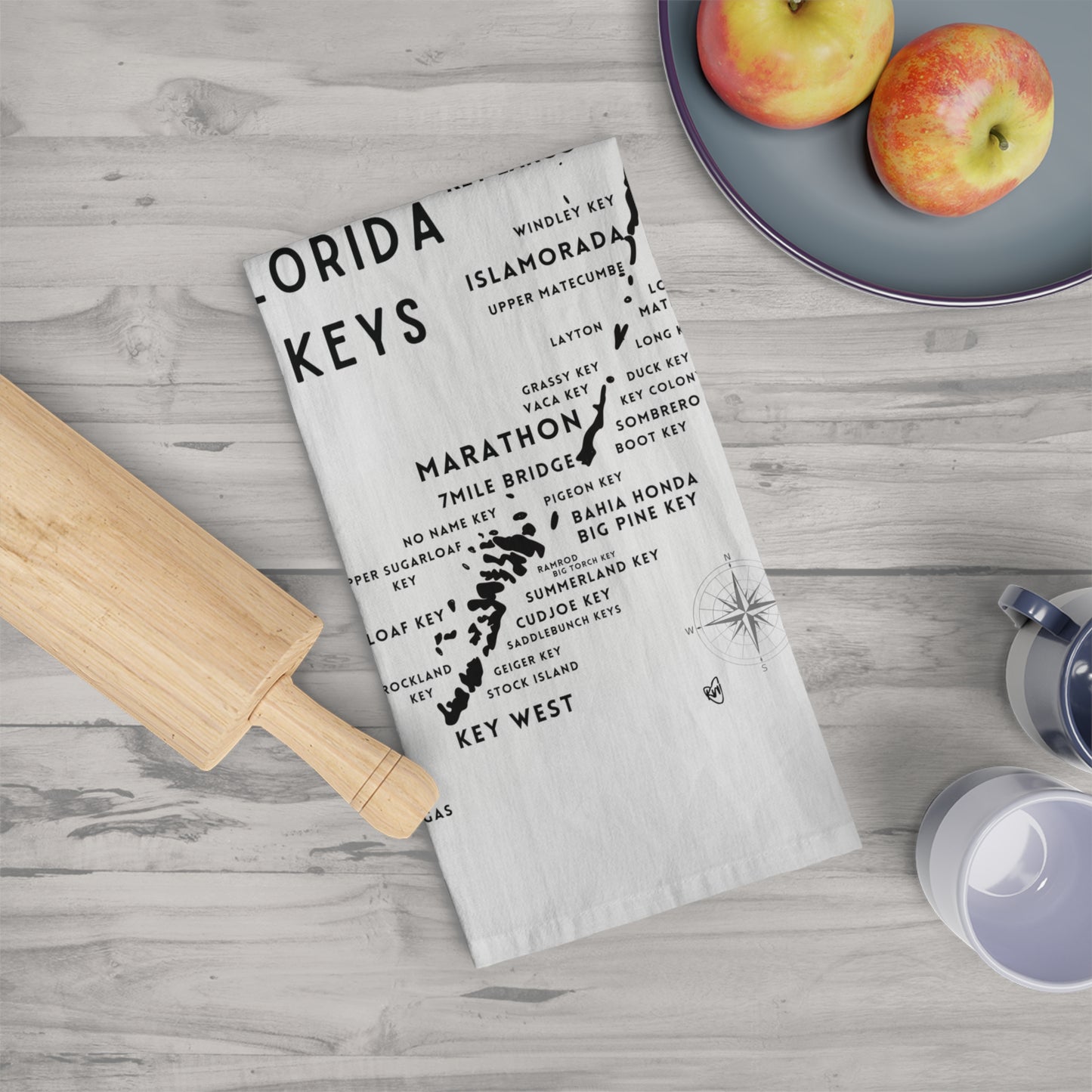 Florida Keys Map Tea Towel - Coastal Kitchen Decor, Nautical Dish Towel, Beach House Gift, Tropical Home Decor, Island Map Decor