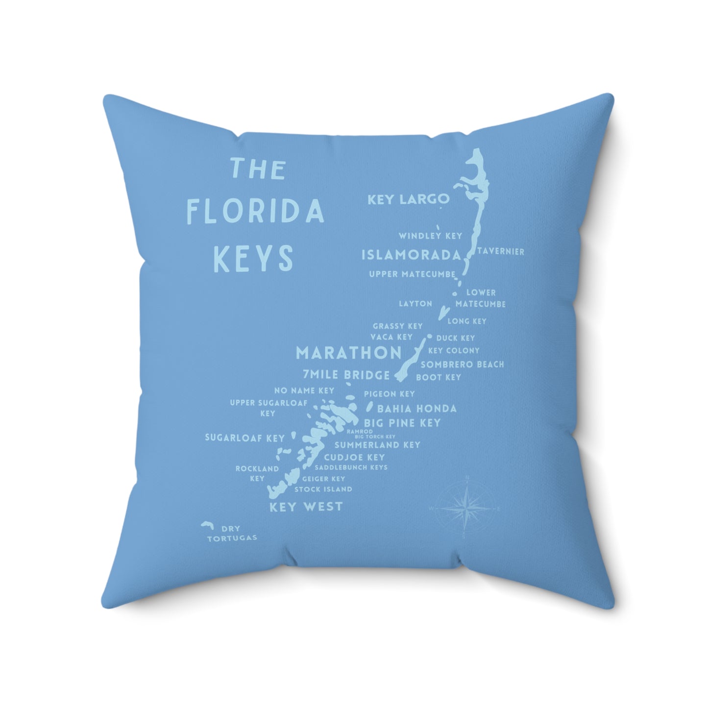 Florida Keys Map - blue throw pillow - four sizes - marathon, islamorada, key west, key largo