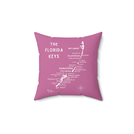 Florida Keys Map Gift - pink and white - throw pillow - four sizes