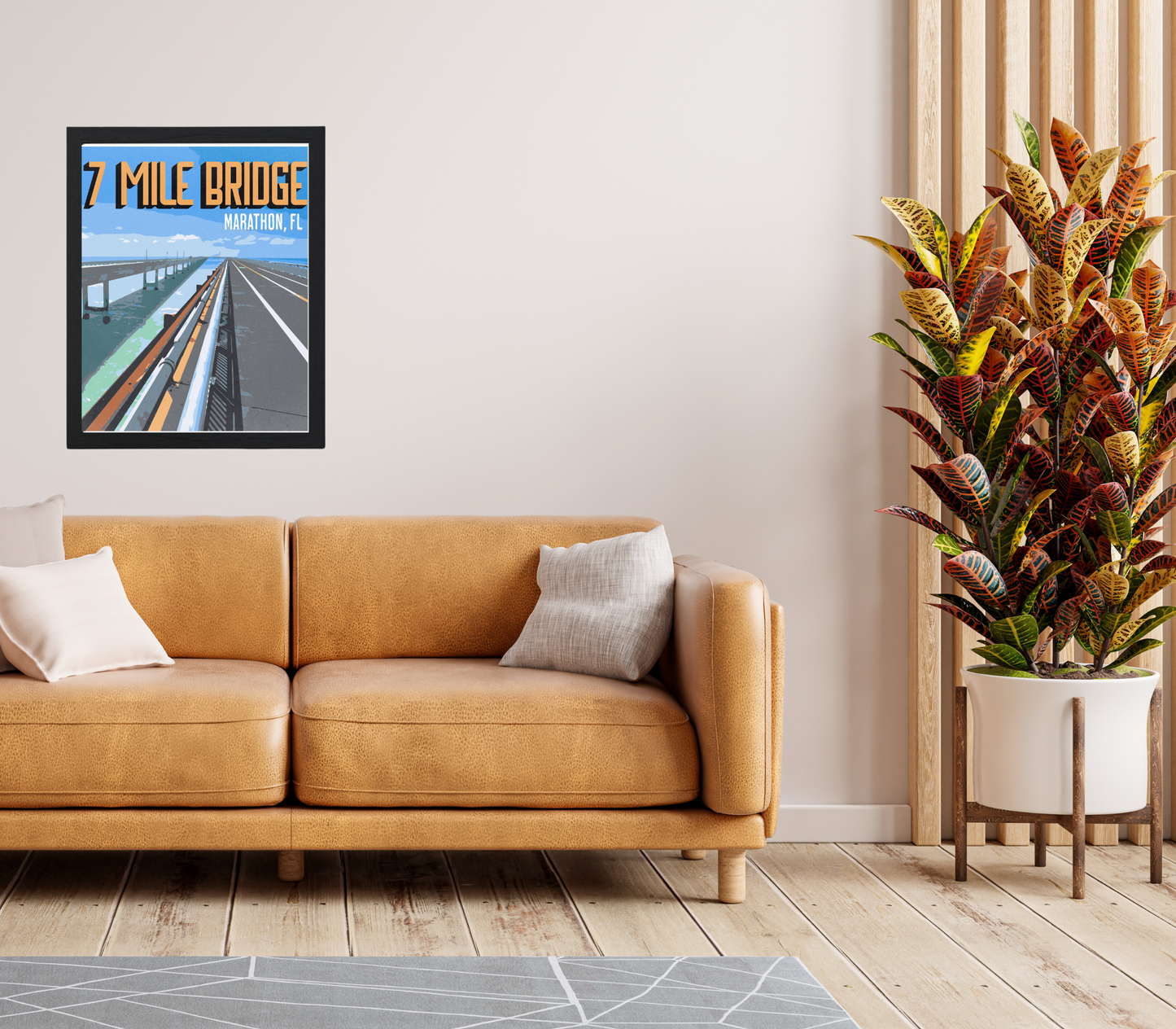 Poster Seven Mile Bridge - Retro Travel Poster - Marathon Florida Keys Travel Print