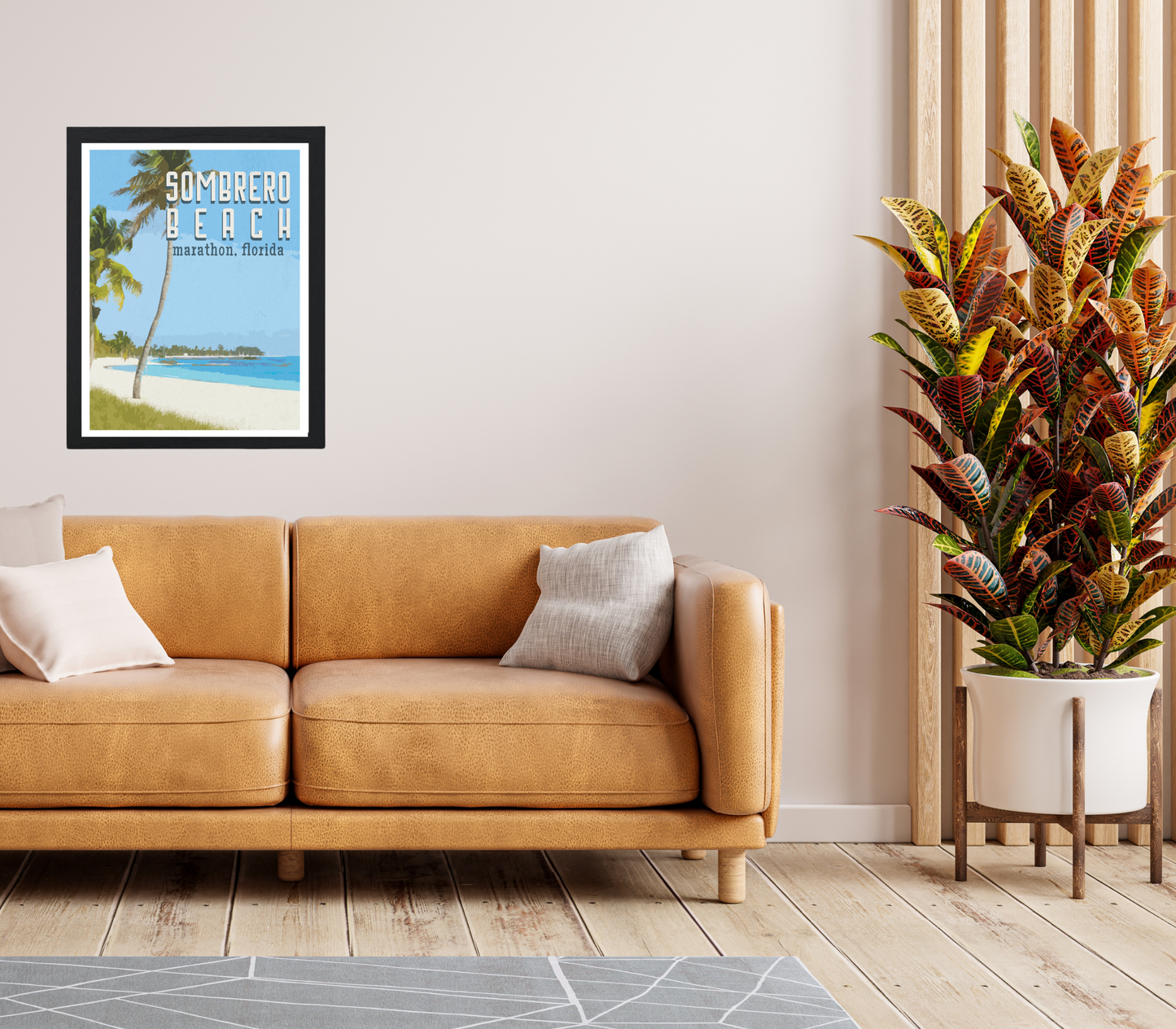 sombrero beach travel print, florida keys poster