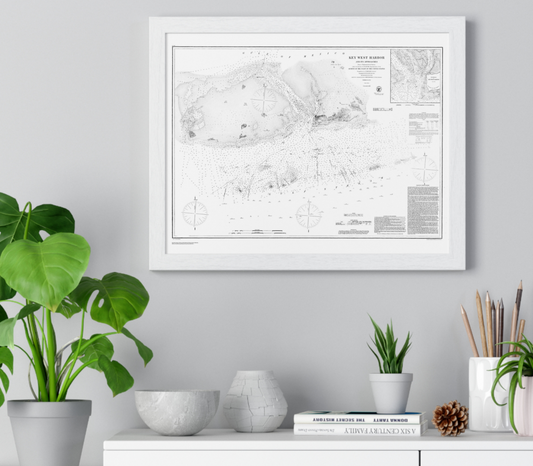 Key West Map - Wall art - Coastal decor - Black and white harbor map