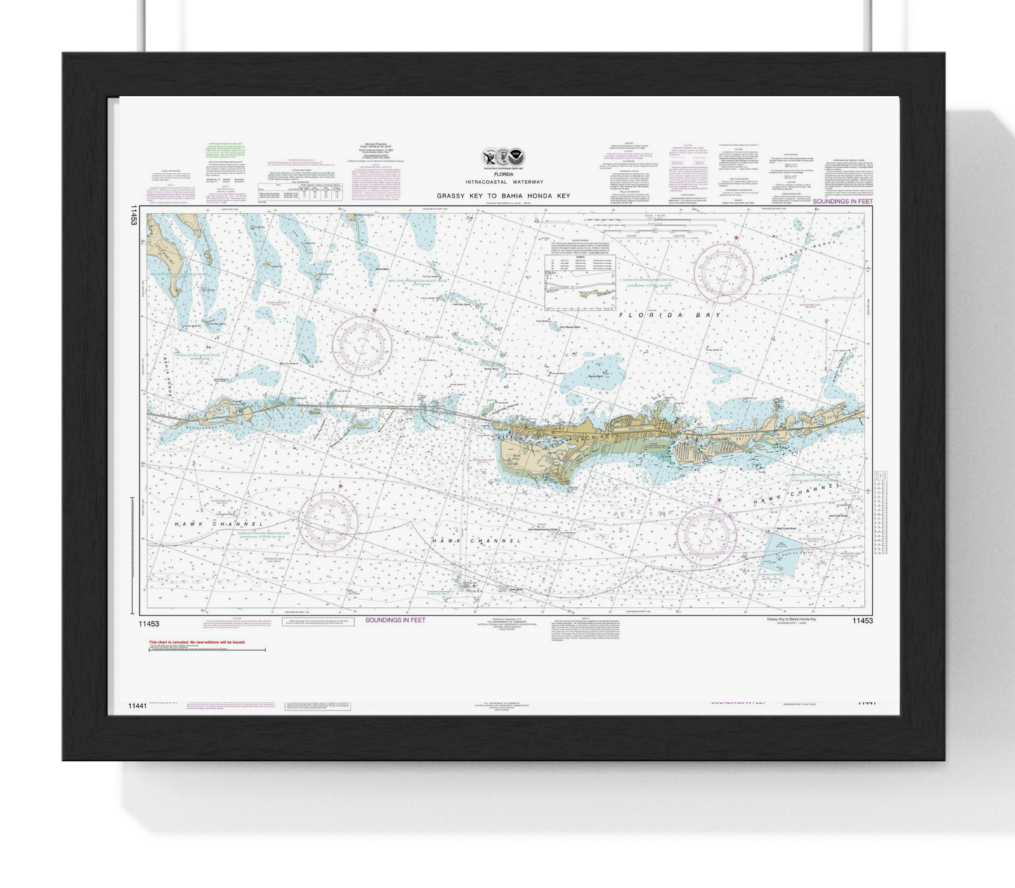 Grassy Key to Bahia Honda Map - Middle Keys - Marathon Map Print Wall Art - Frame optional