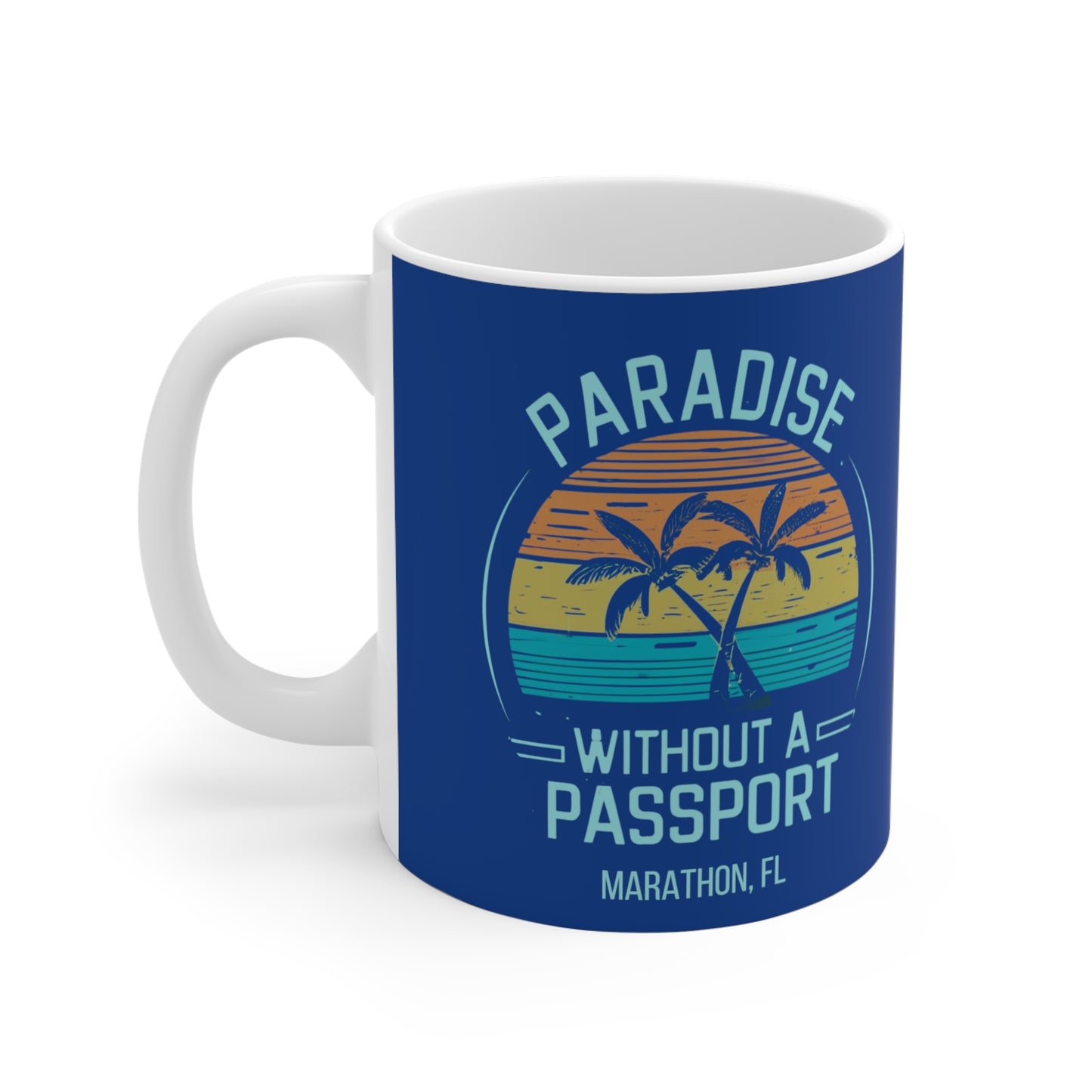paradise without a passport mug - blue retro