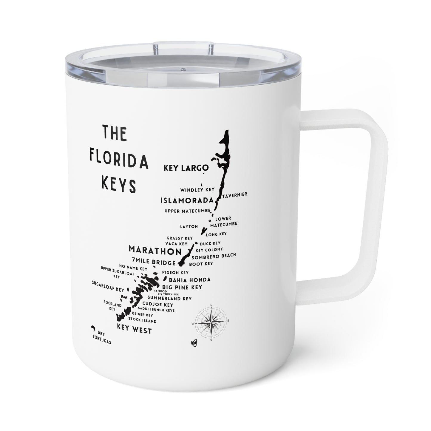 Florida Keys Map, Insulated Coffee Mug, 10oz, Stocking Stuffer
