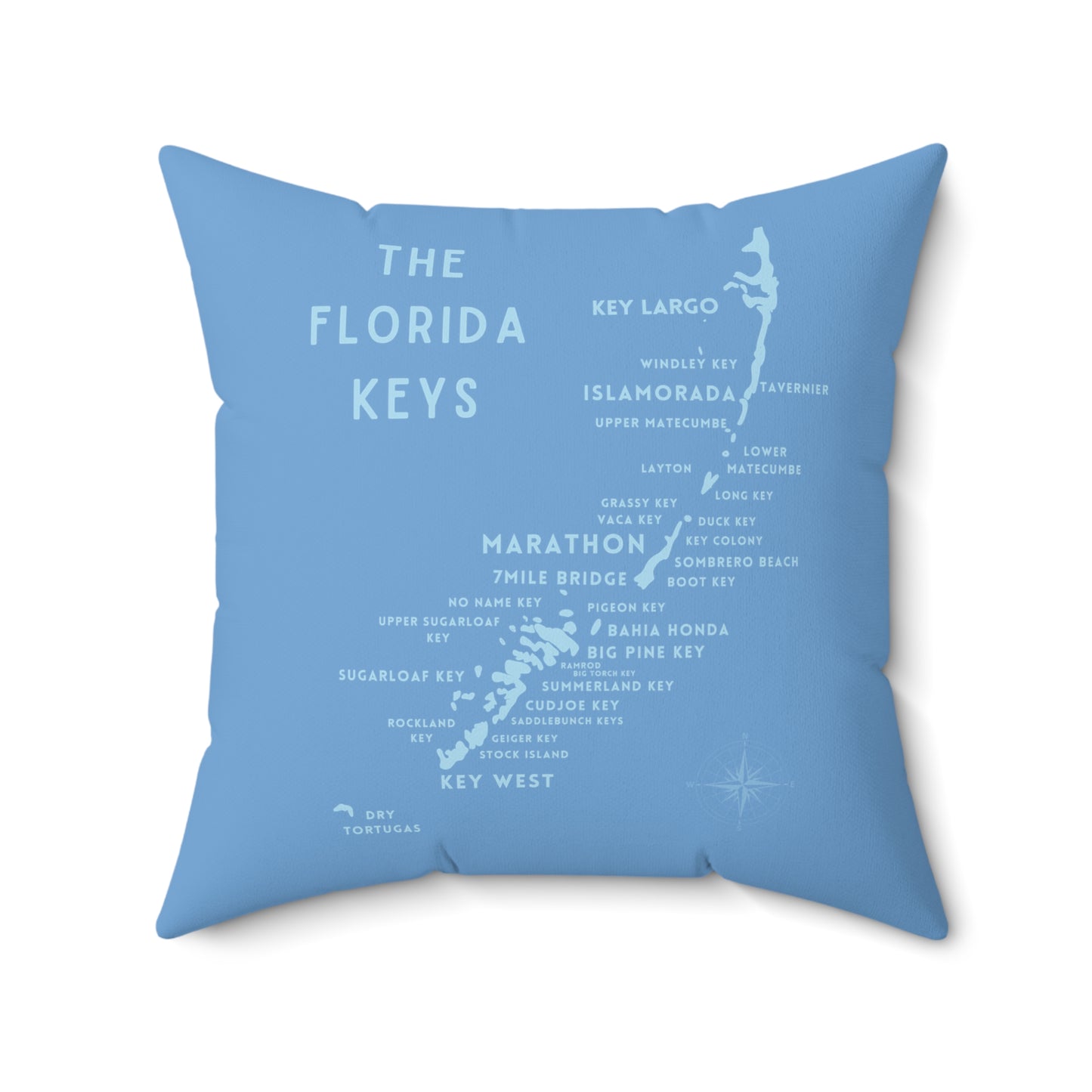 Florida Keys Map - blue throw pillow - four sizes - marathon, islamorada, key west, key largo