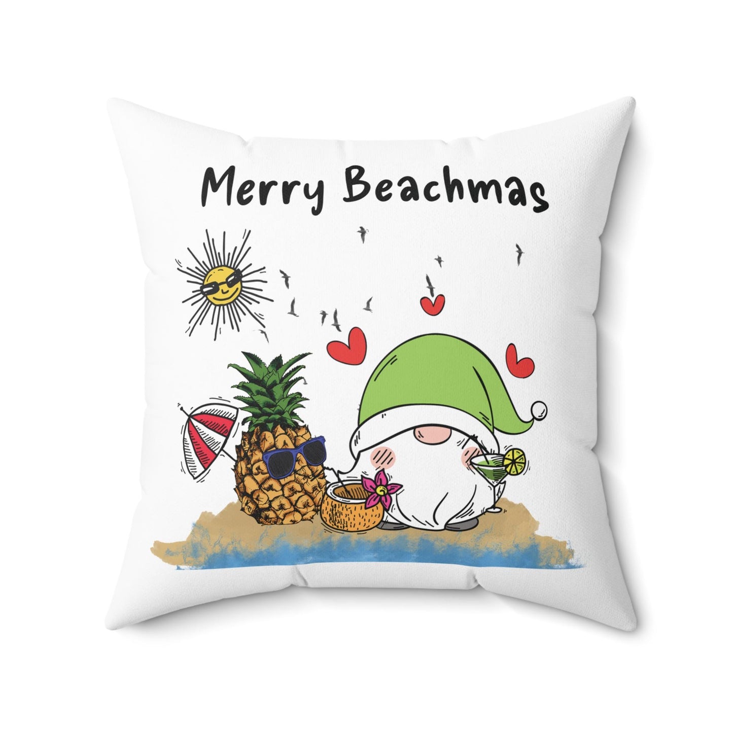 Beachy Christmas Pillow, cute gnome and pineapple, coastal decor, four sizes