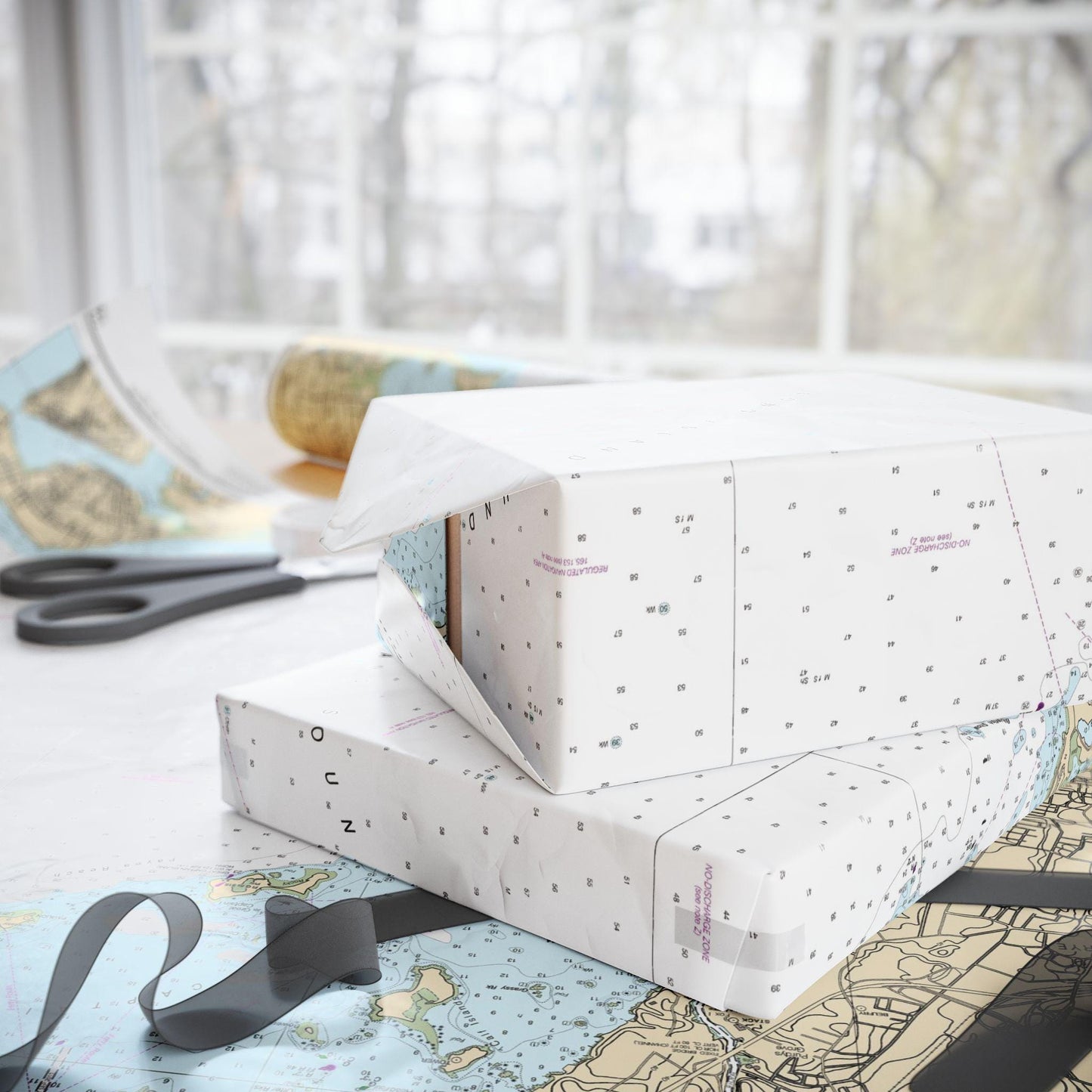 Long Island Sound Nautical Map Wrapping Paper 30x72"