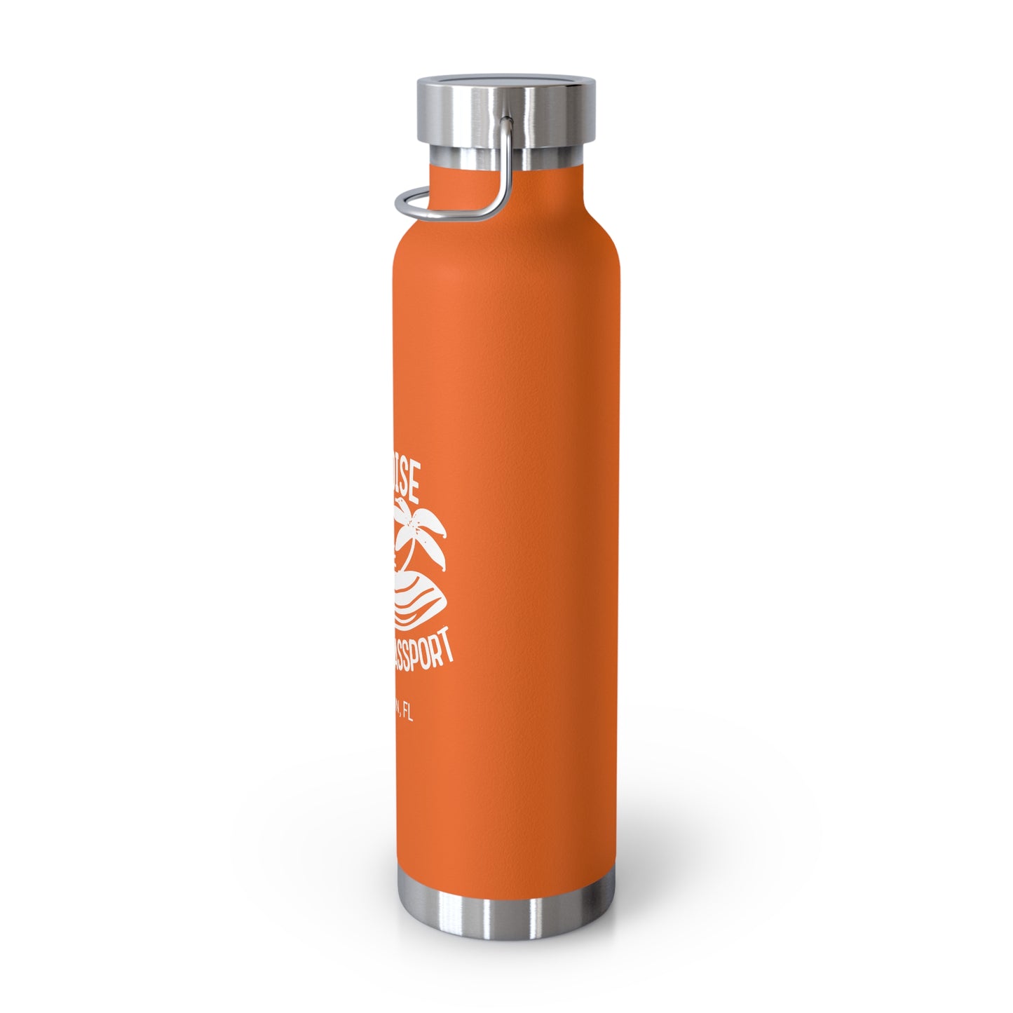 "paradise without a passport" - insulated water bottle, white logo