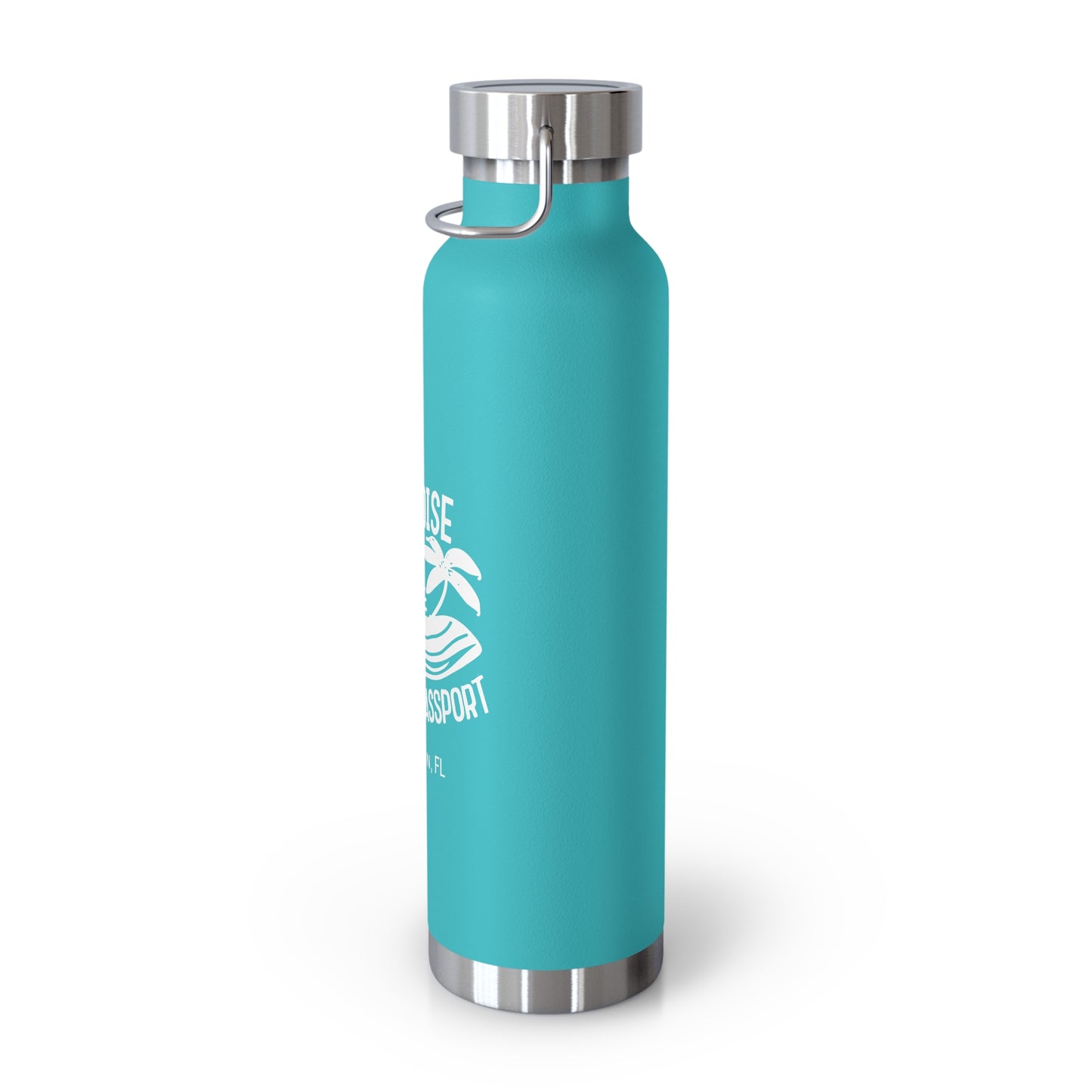 "paradise without a passport" - insulated water bottle, white logo
