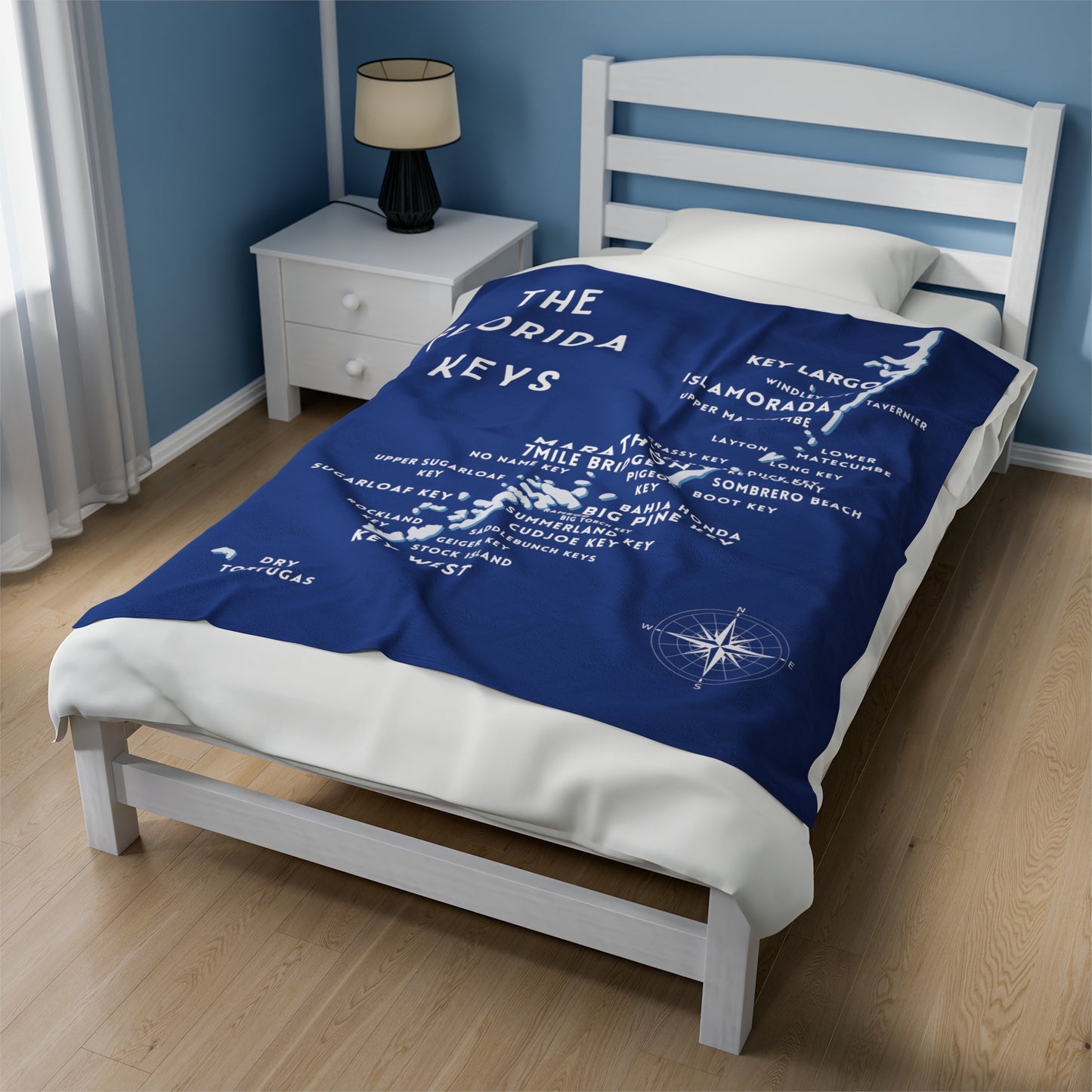 Florida Keys Map Velveteen Plush Blanket - Cozy Nautical Home Decor, Perfect Gift for Beach Lovers and Travel Enthusiasts