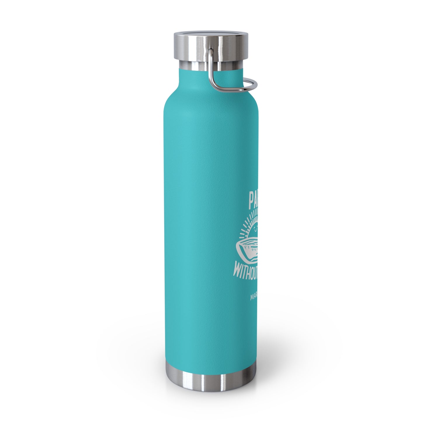 "paradise without a passport" - insulated water bottle, white logo