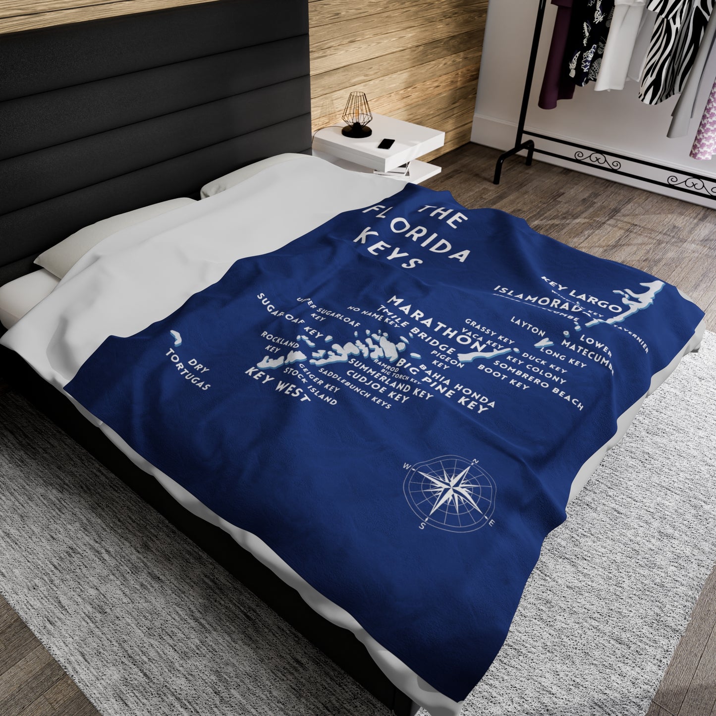 Florida Keys Map Velveteen Plush Blanket - Cozy Nautical Home Decor, Perfect Gift for Beach Lovers and Travel Enthusiasts