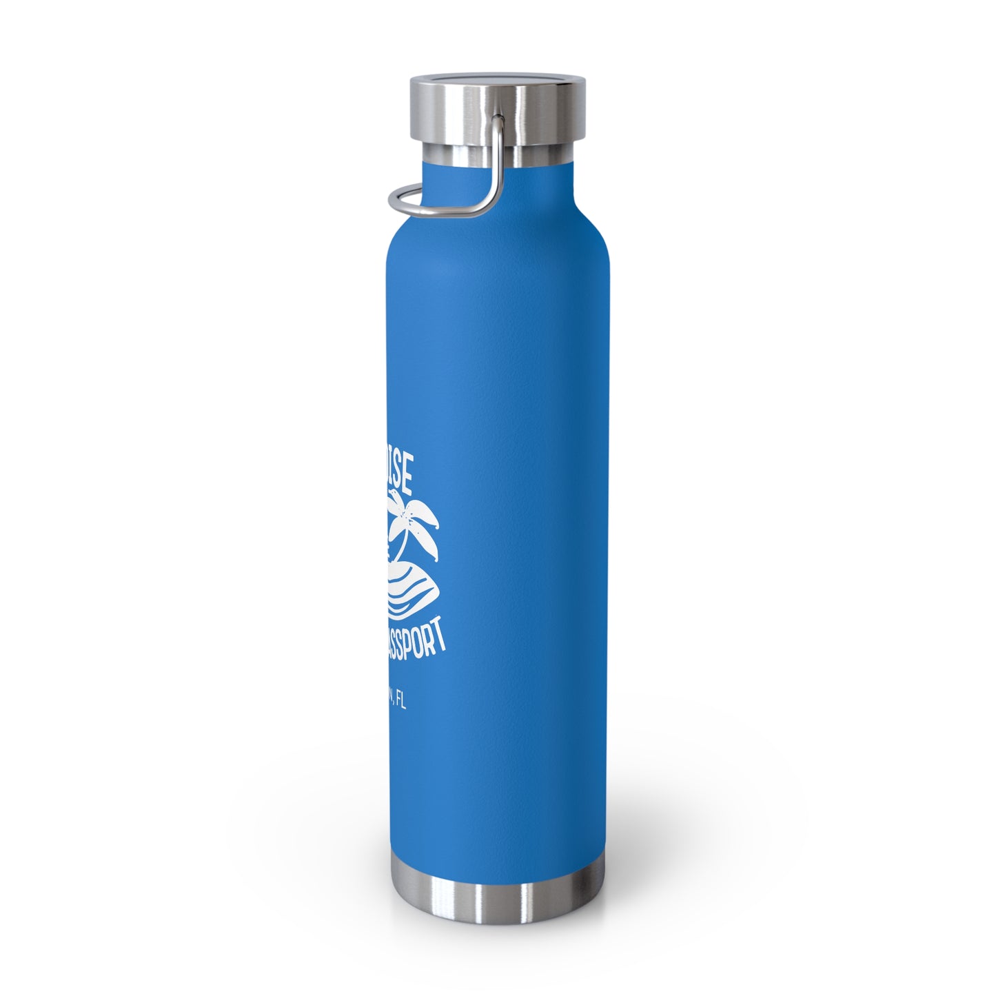 "paradise without a passport" - insulated water bottle, white logo