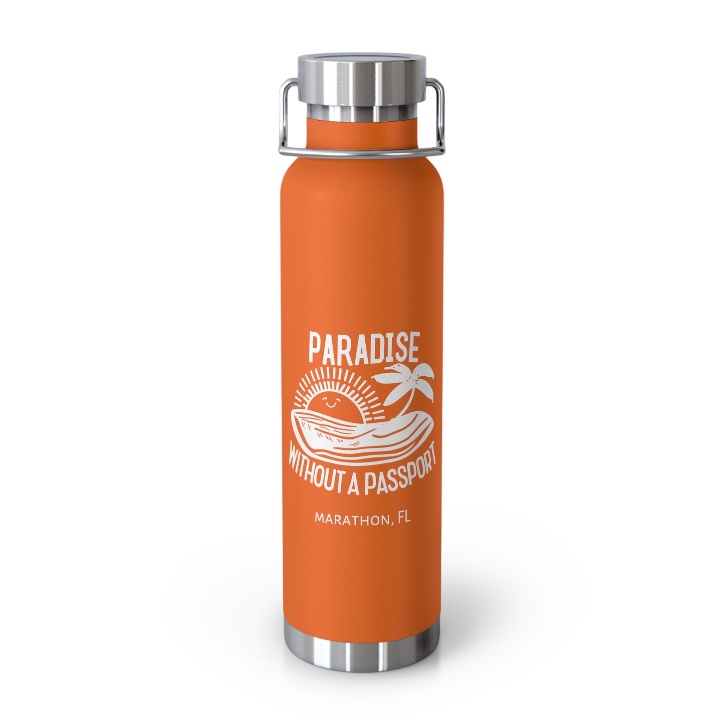 "paradise without a passport" - insulated water bottle, white logo