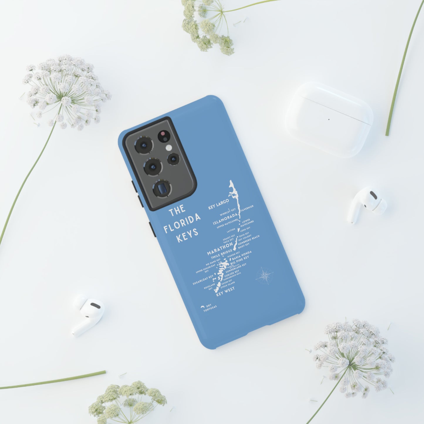 Florida keys map - iPhone Samsung pixel phone Case blue with white