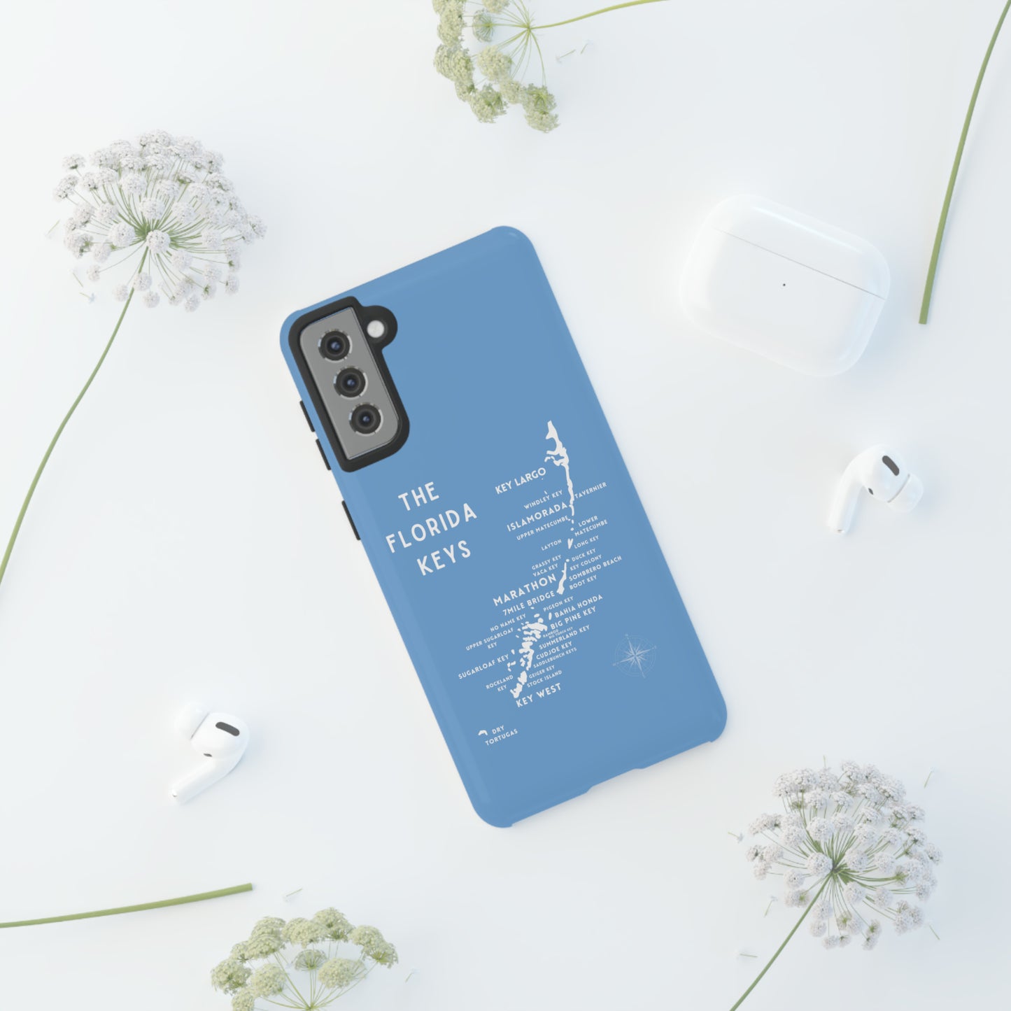 Florida keys map - iPhone Samsung pixel phone Case blue with white