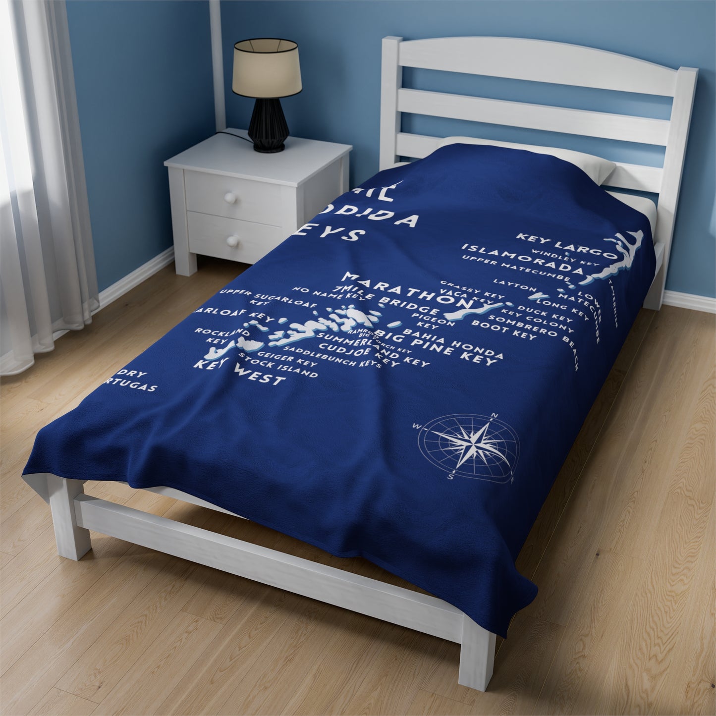 Florida Keys Map Velveteen Plush Blanket - Cozy Nautical Home Decor, Perfect Gift for Beach Lovers and Travel Enthusiasts