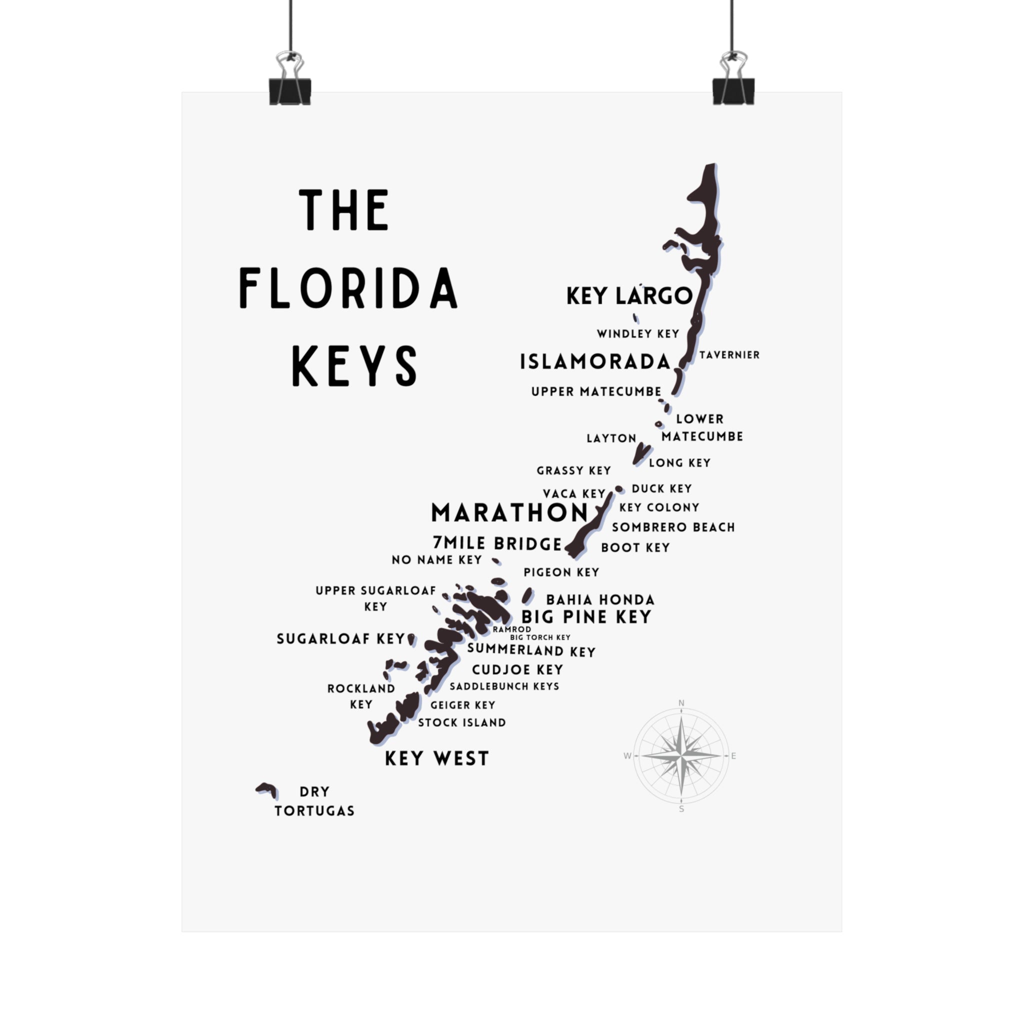 Florida Keys Map - Wall Art - Map of Florida Keys - Poster Florida Key ...