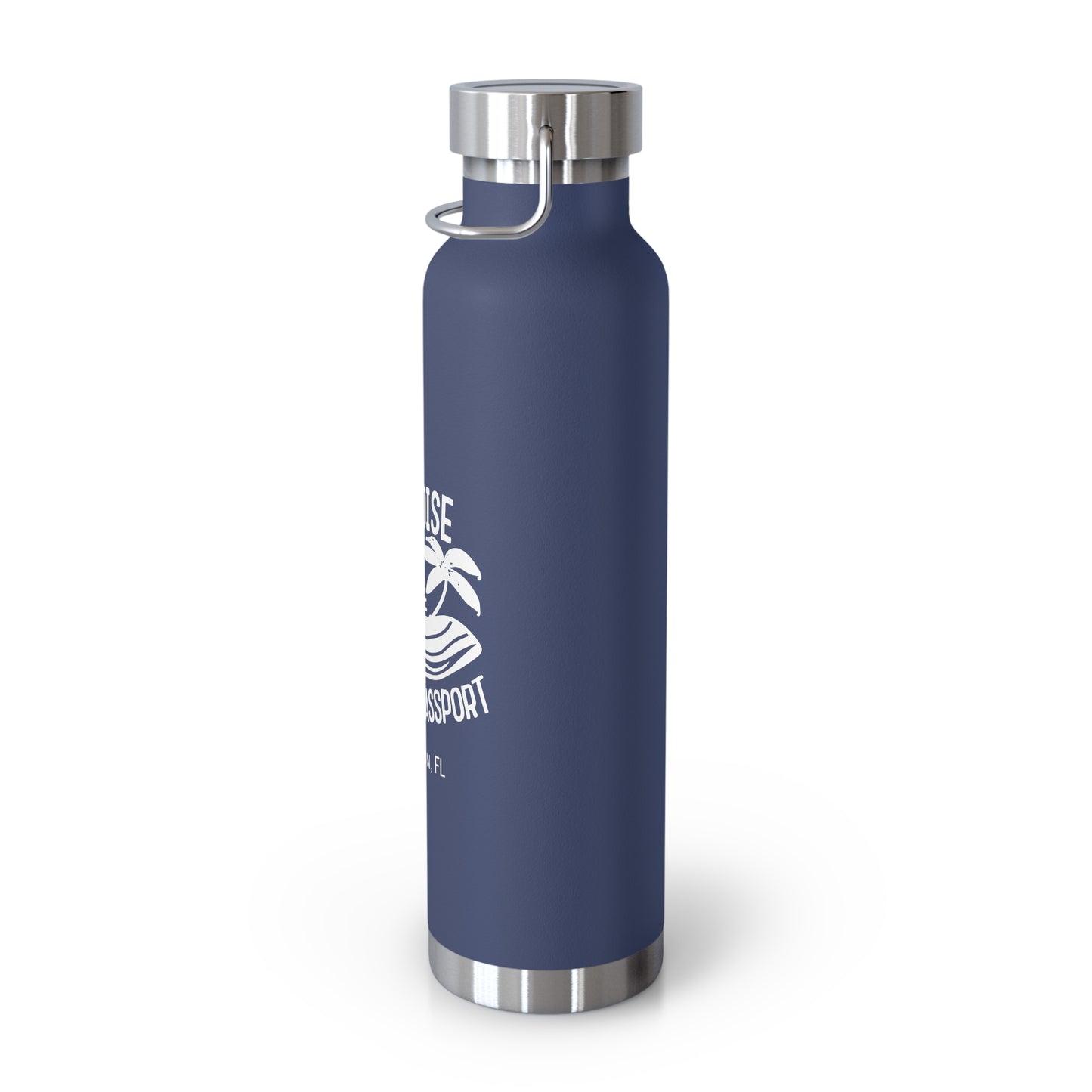 "paradise without a passport" - insulated water bottle, white logo
