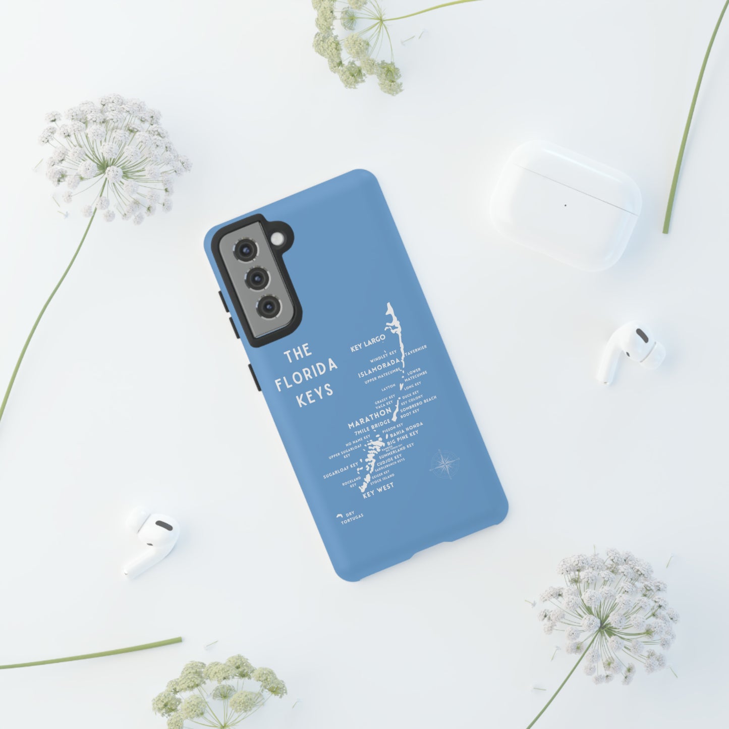 Florida keys map - iPhone Samsung pixel phone Case blue with white