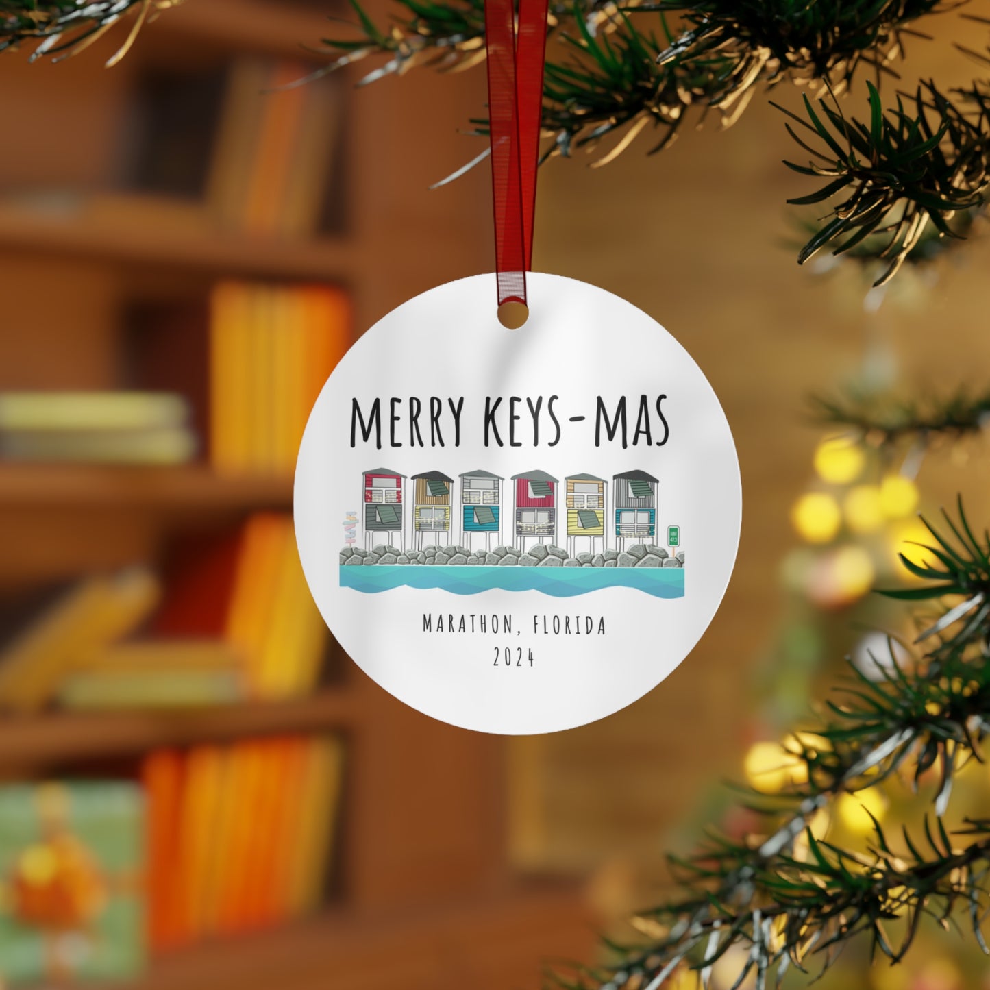 florida keys merry keys-mas christmas ornament - cute houses - metal