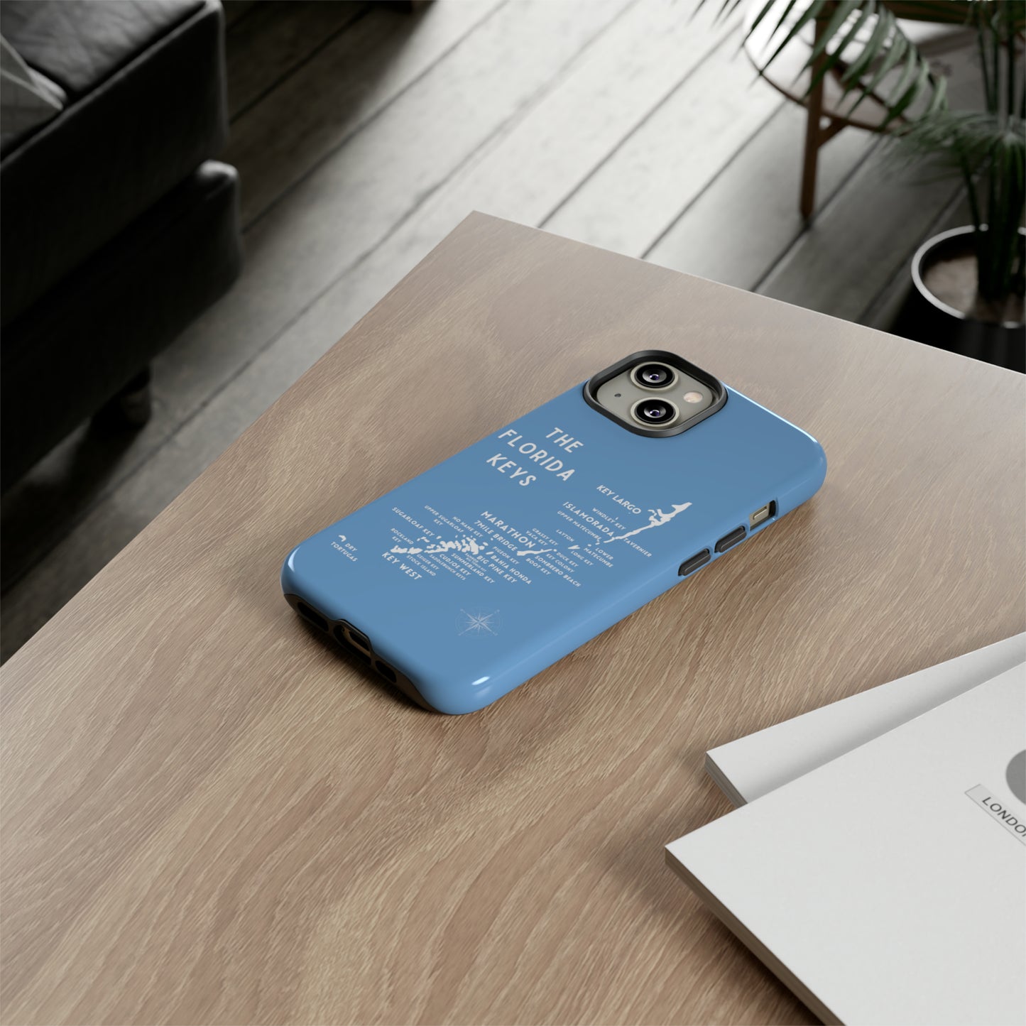 Florida keys map - iPhone Samsung pixel phone Case blue with white