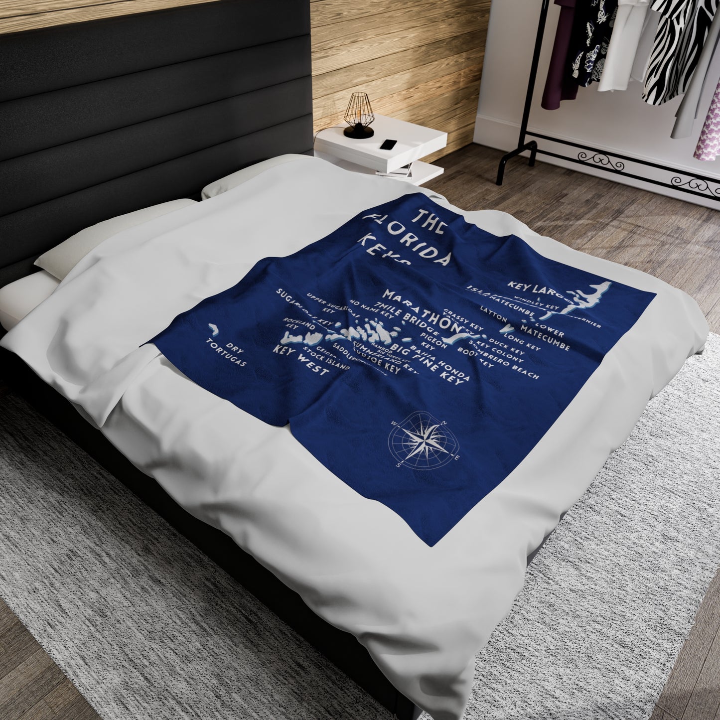 Florida Keys Map Velveteen Plush Blanket - Cozy Nautical Home Decor, Perfect Gift for Beach Lovers and Travel Enthusiasts