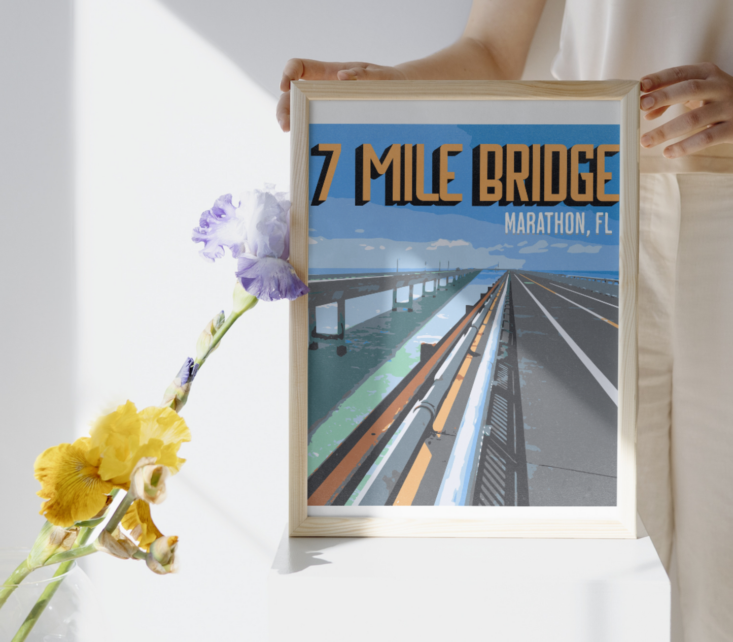 Poster Seven Mile Bridge - Retro Travel Poster - Marathon Florida Keys Travel Print