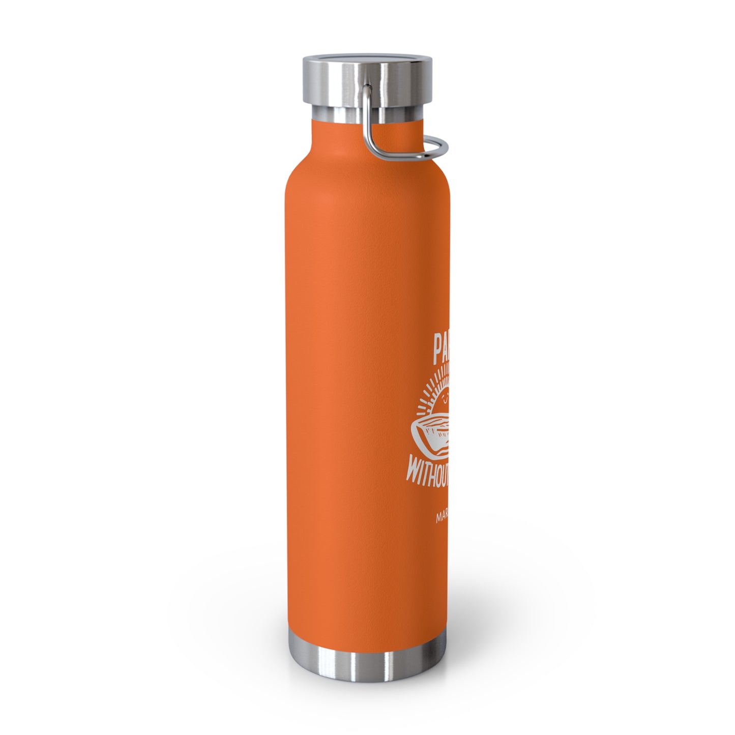 "paradise without a passport" - insulated water bottle, white logo