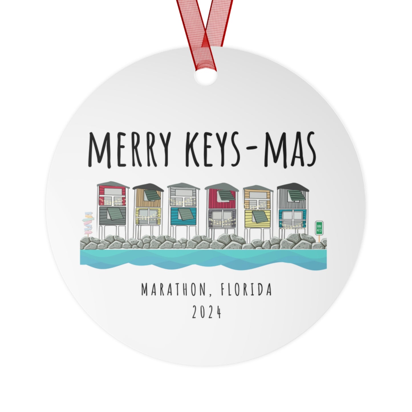 florida keys merry keys-mas christmas ornament - cute houses - metal