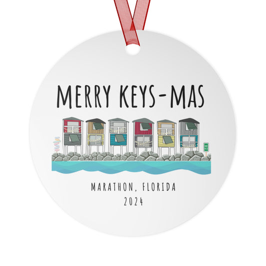 florida keys merry keys-mas christmas ornament - cute houses - metal