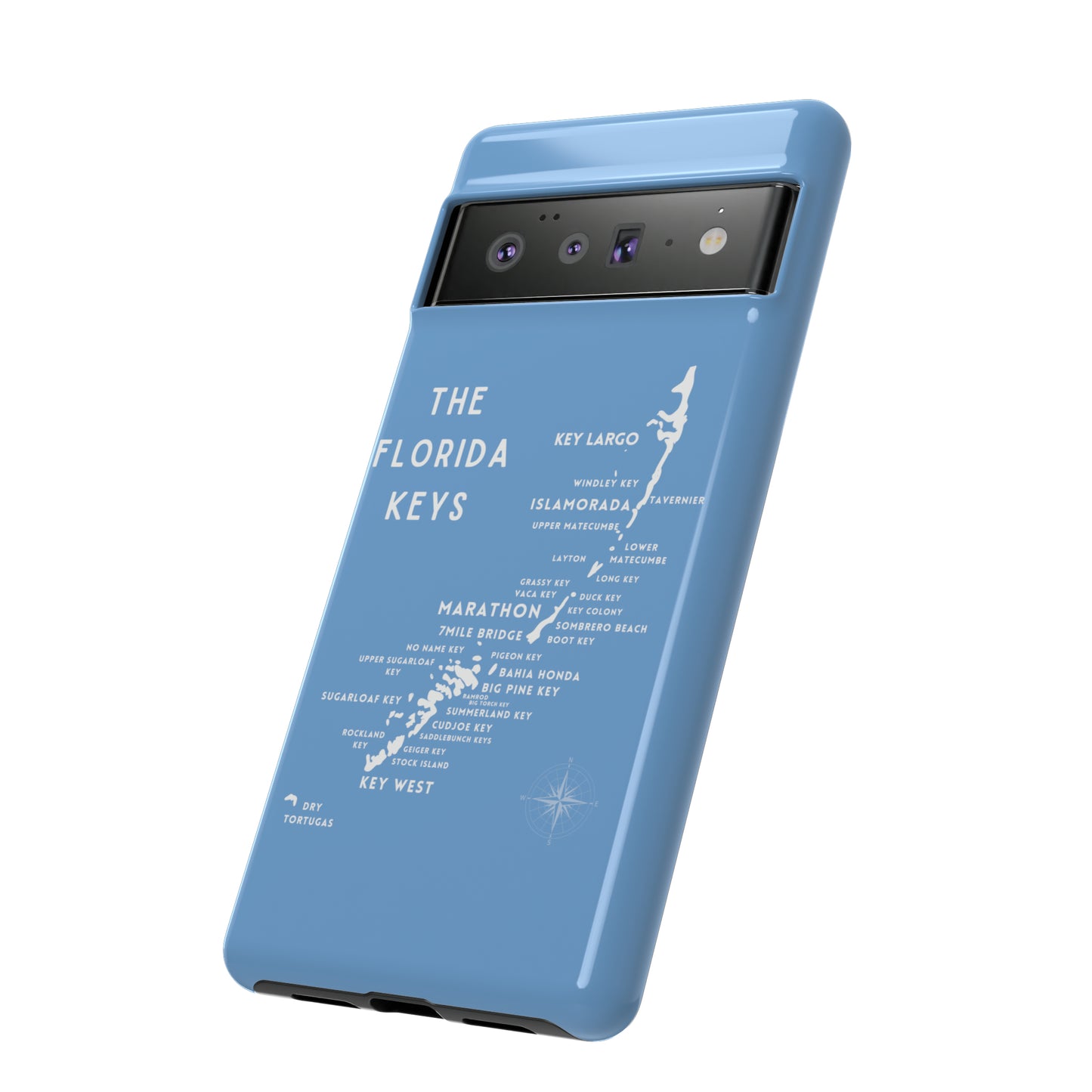 Florida keys map - iPhone Samsung pixel phone Case blue with white