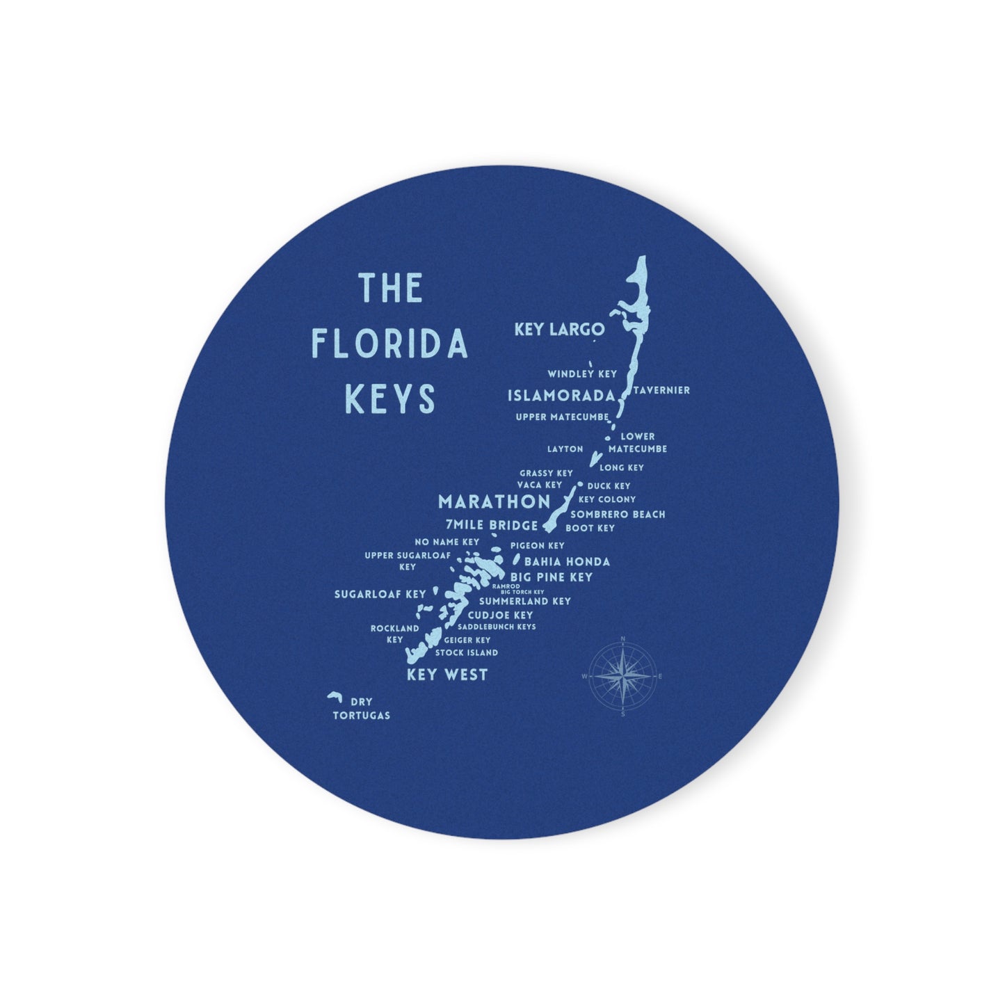 Florida Keys Map - Blue -  Cork Back Coaster