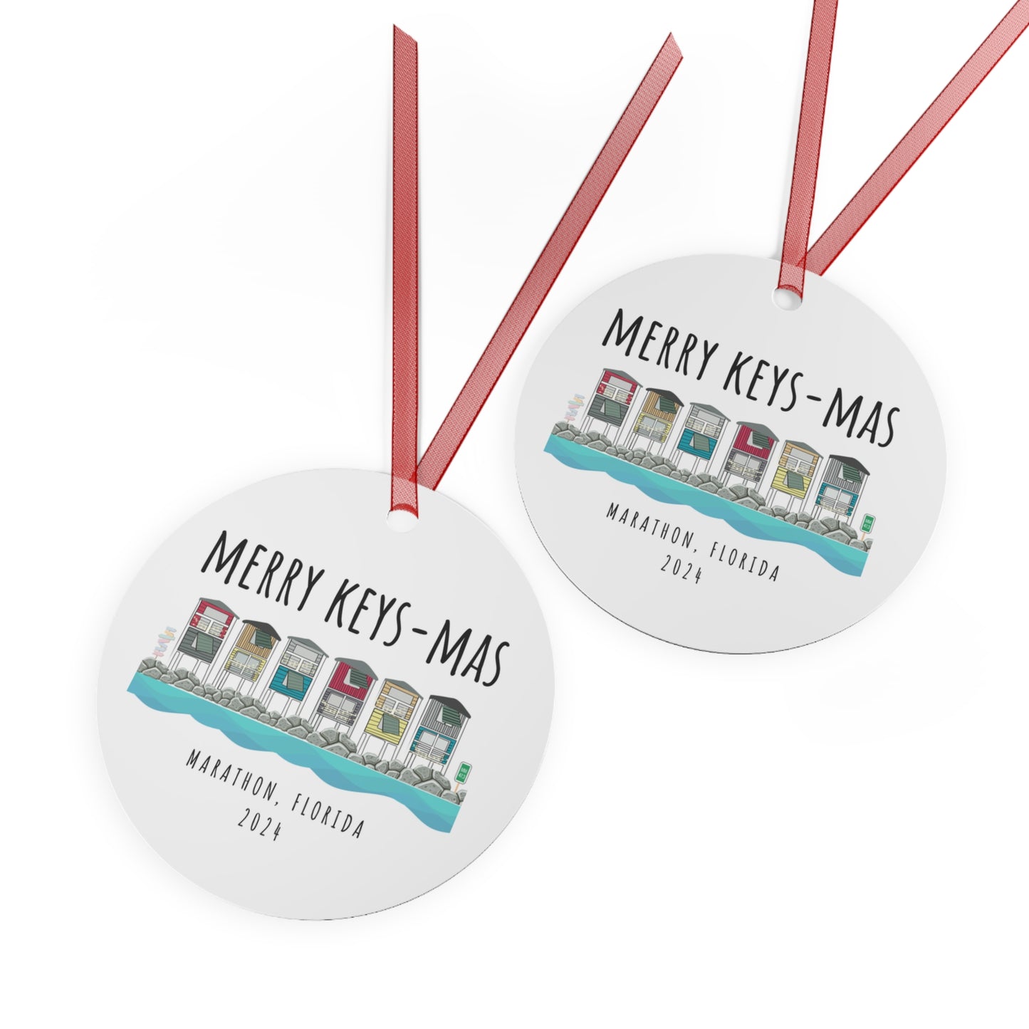 florida keys merry keys-mas christmas ornament - cute houses - metal