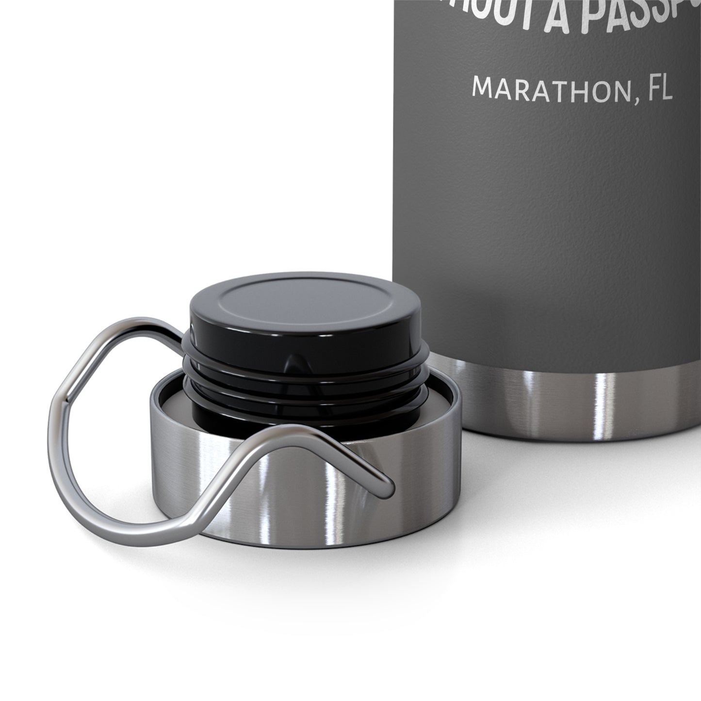 "paradise without a passport" - insulated water bottle, white logo