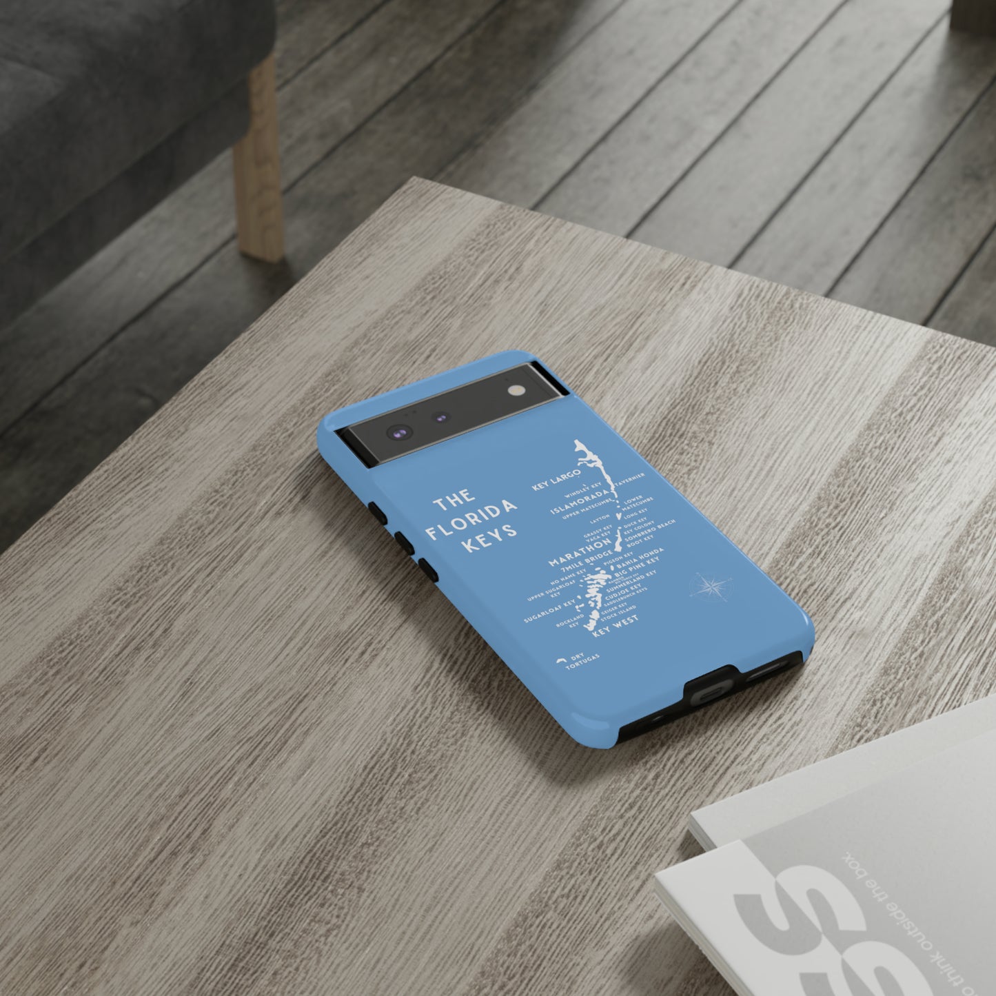 Florida keys map - iPhone Samsung pixel phone Case blue with white