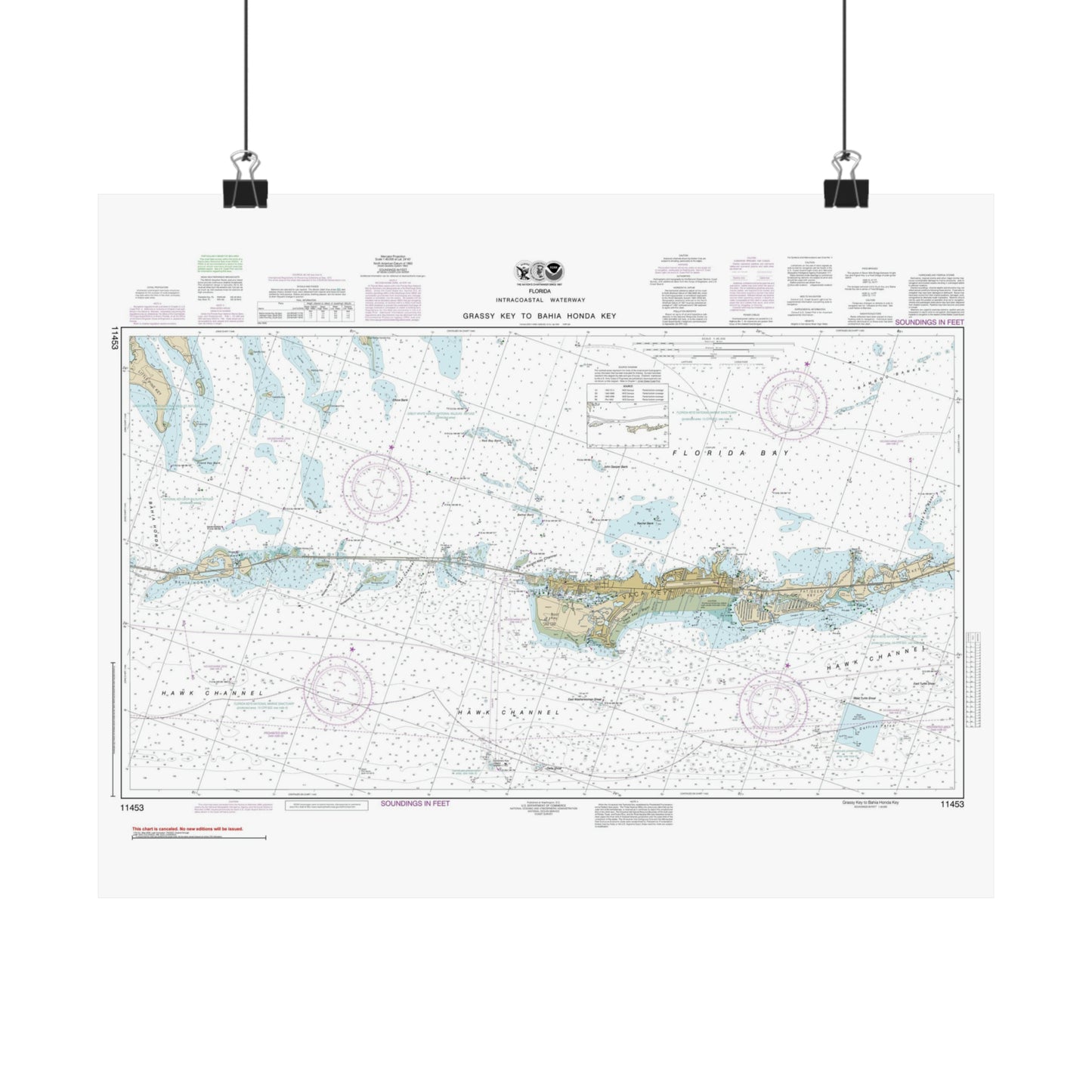 Grassy Key to Bahia Honda Map - Middle Keys - Marathon Map Print Wall Art - Frame optional