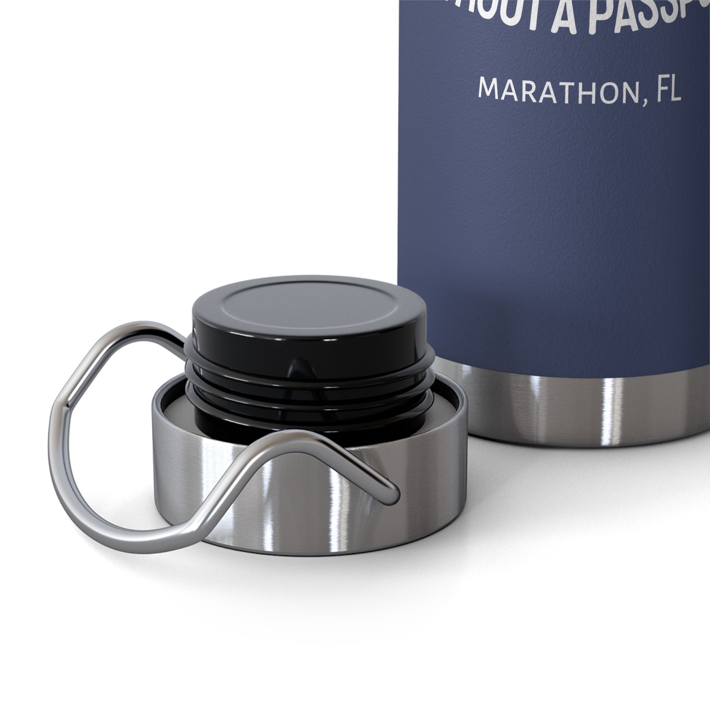 "paradise without a passport" - insulated water bottle, white logo