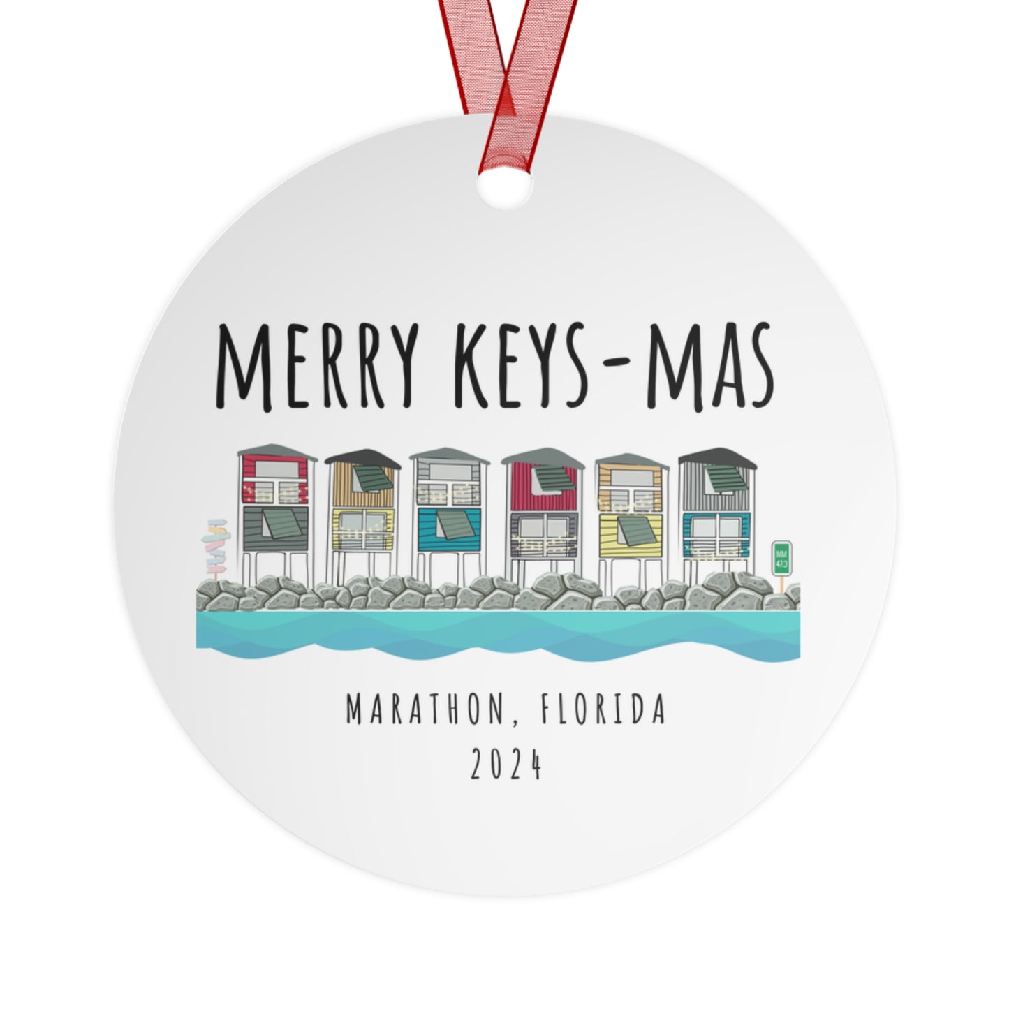 florida keys merry keys-mas christmas ornament - cute houses - metal