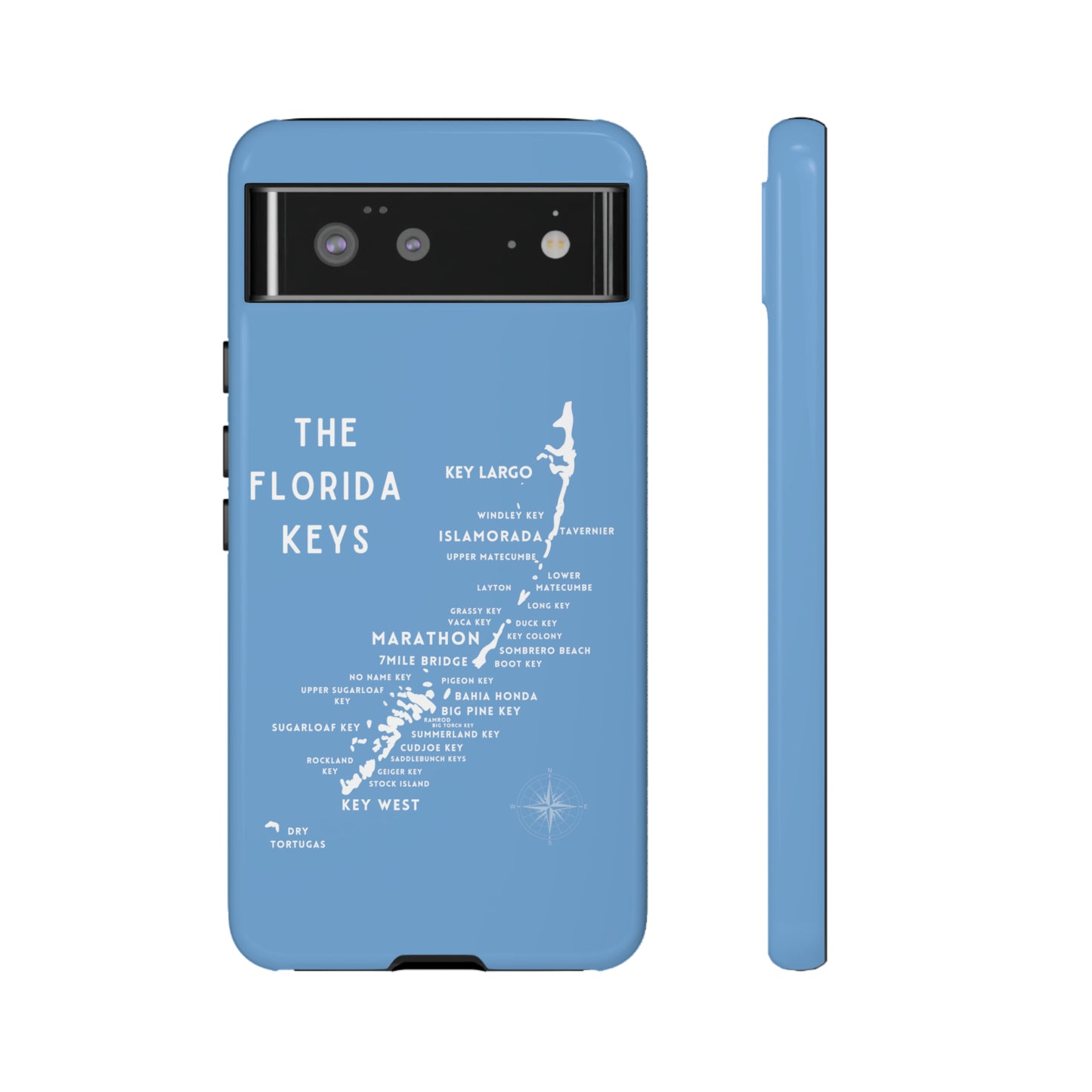 Florida keys map - iPhone Samsung pixel phone Case blue with white