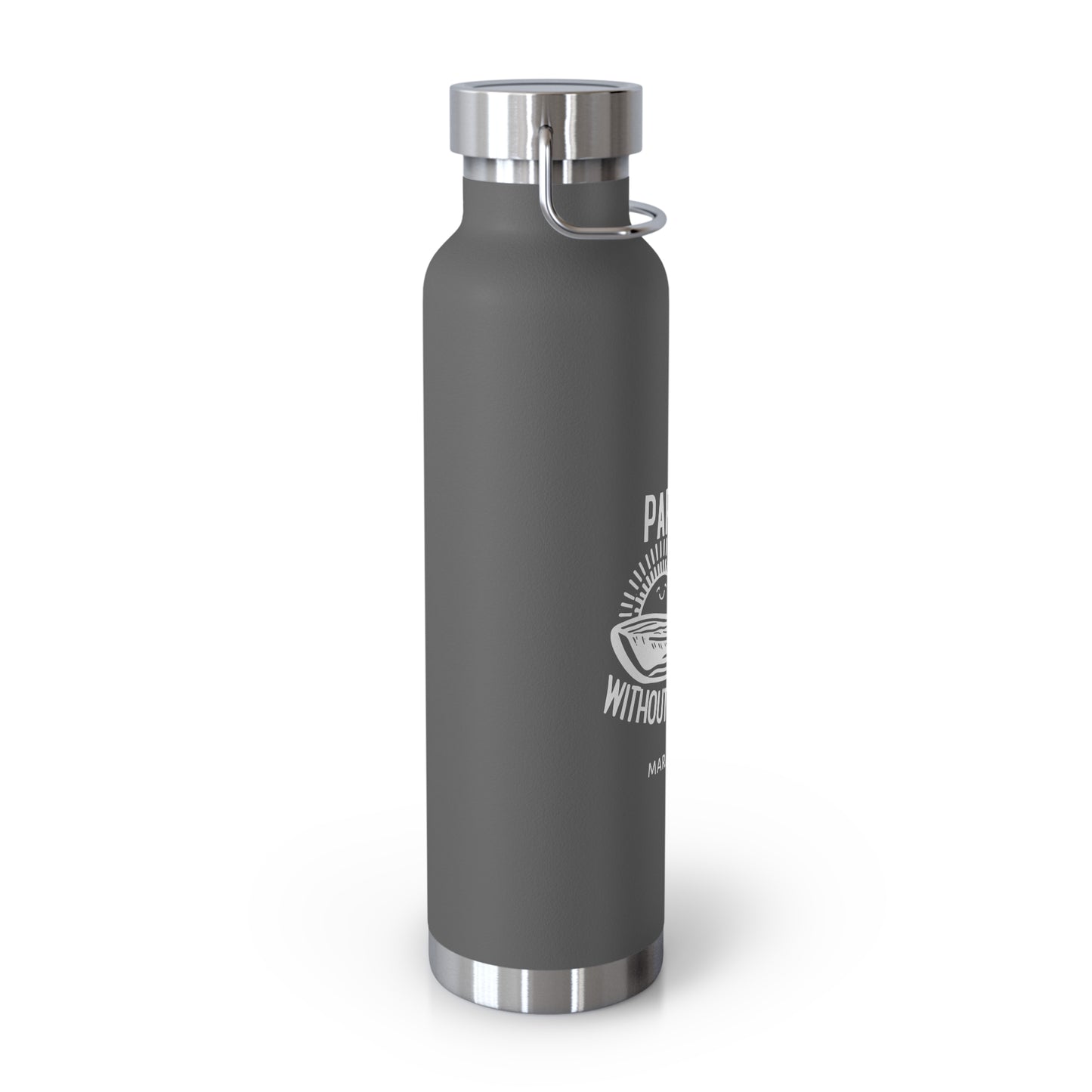 "paradise without a passport" - insulated water bottle, white logo