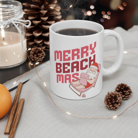Merry Beachmas Vintage Santa Mug, Holiday Christmas, beach decor